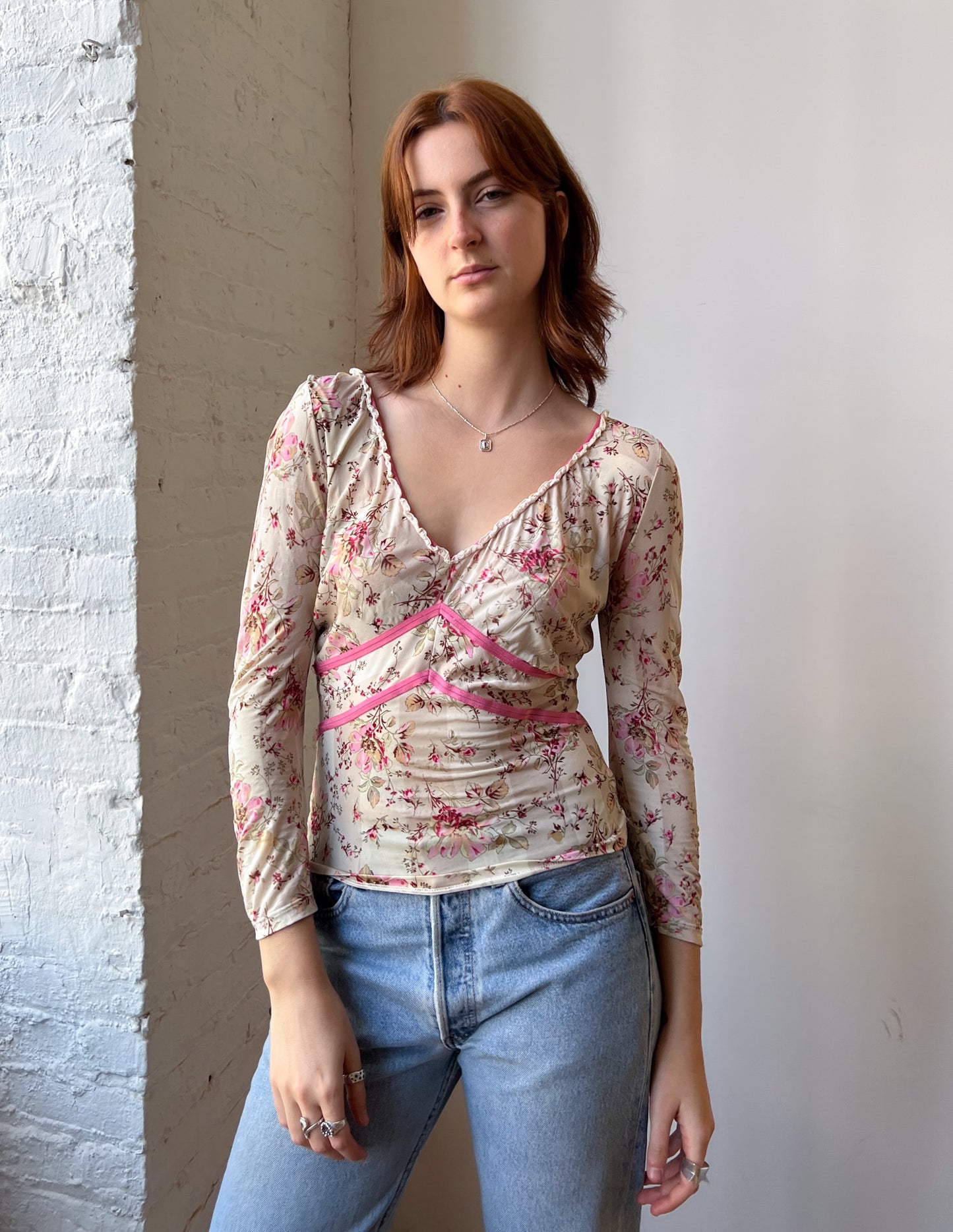 Blumarine Floral Semi Sheer Blouse