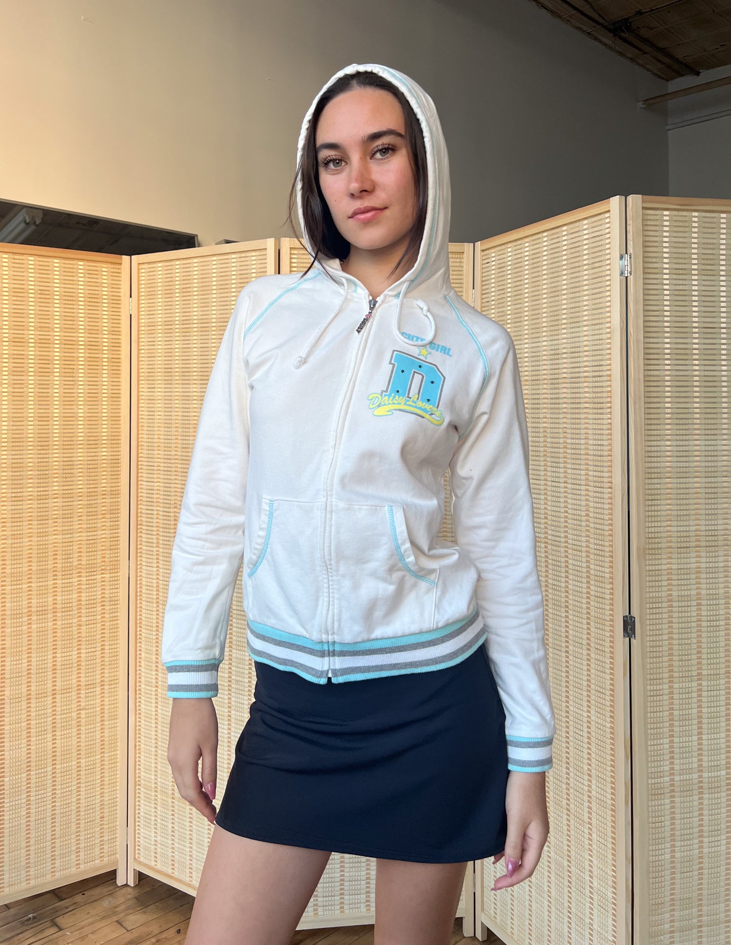 Daisy Lovers White & Blue Zip Up Hoodie