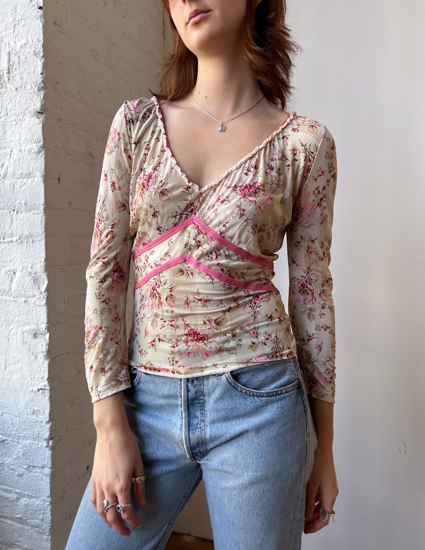 Blumarine Floral Semi Sheer Blouse