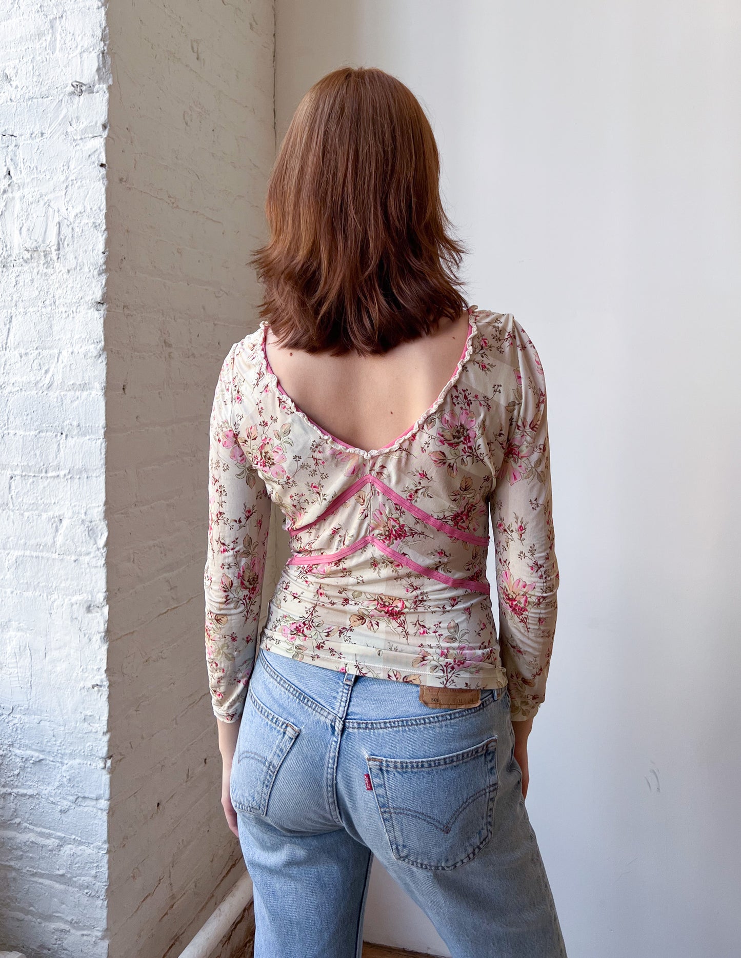 Blumarine Floral Semi Sheer Blouse