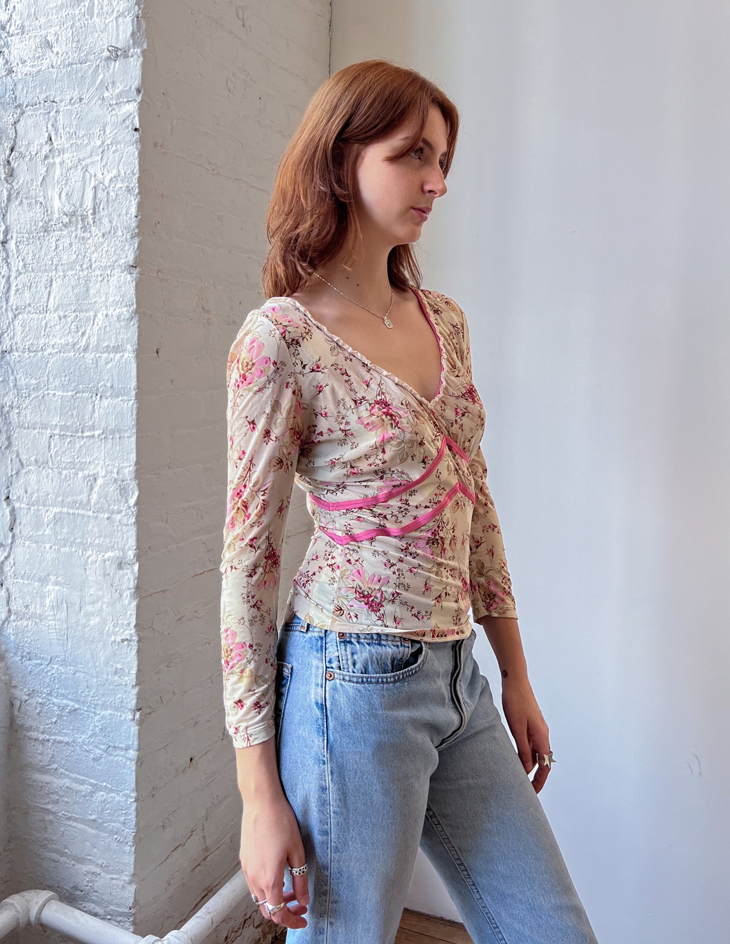 Blumarine Floral Semi Sheer Blouse