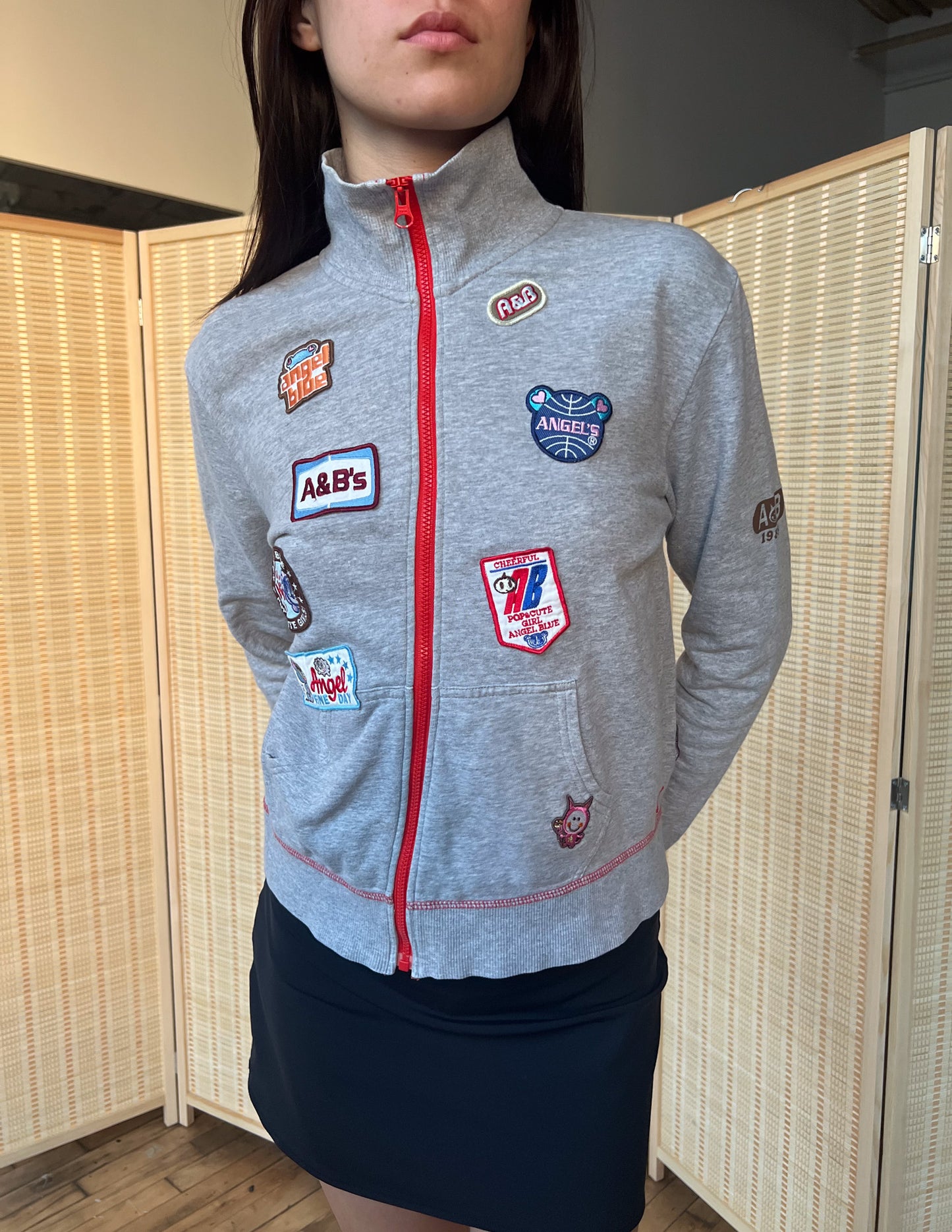 Angel Blue Grey & Red Patch Zip Up