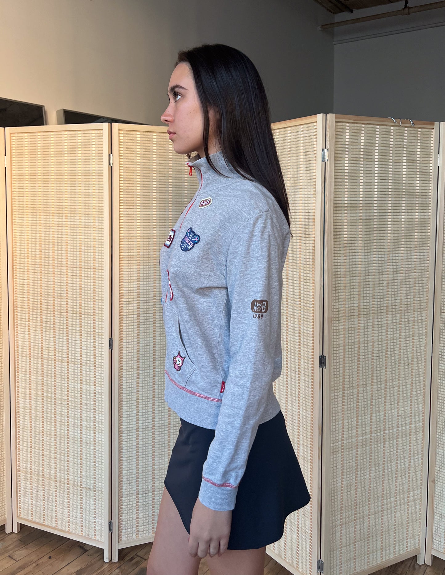Angel Blue Grey & Red Patch Zip Up