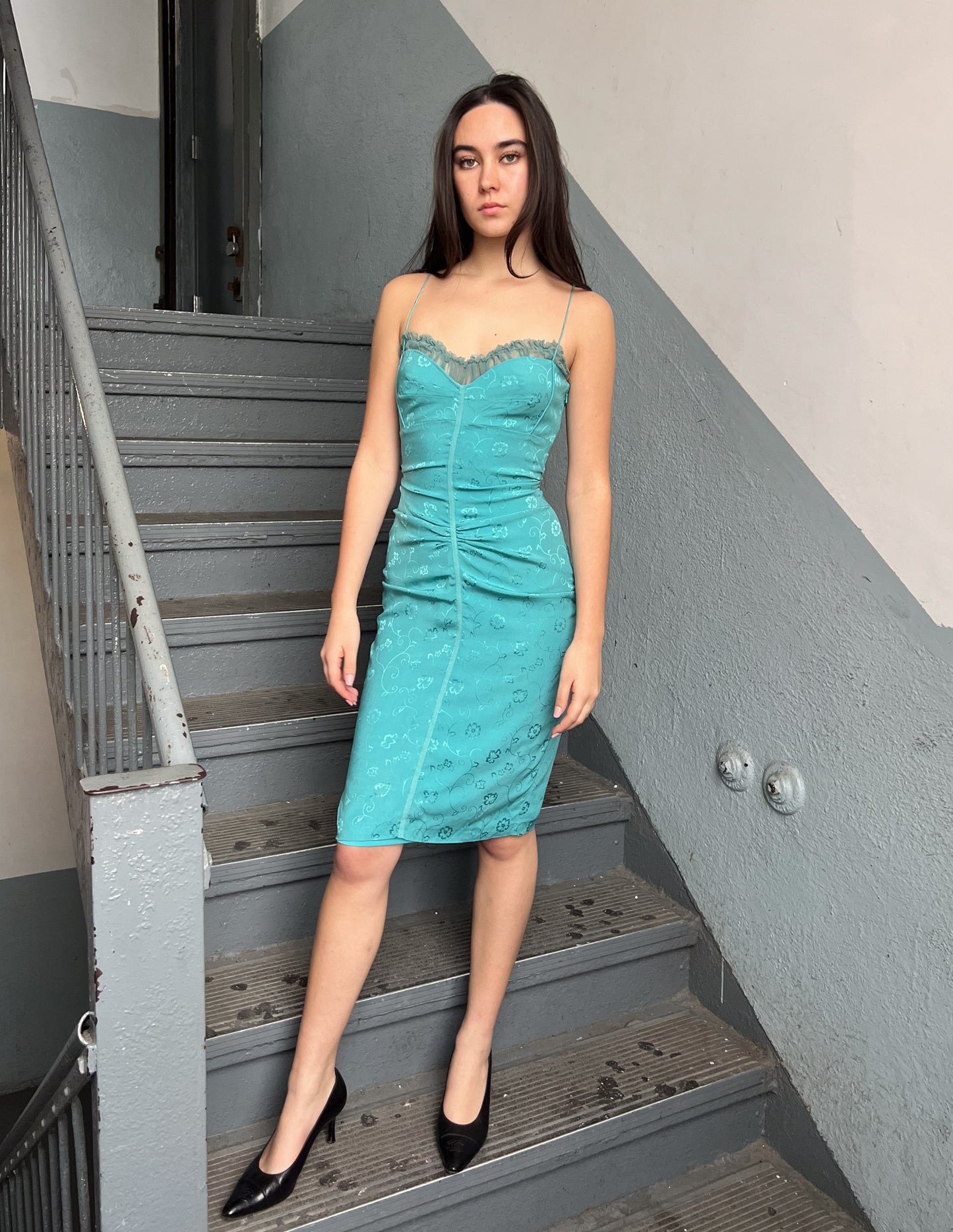 Nicole Miller Silk Teal Floral Dress