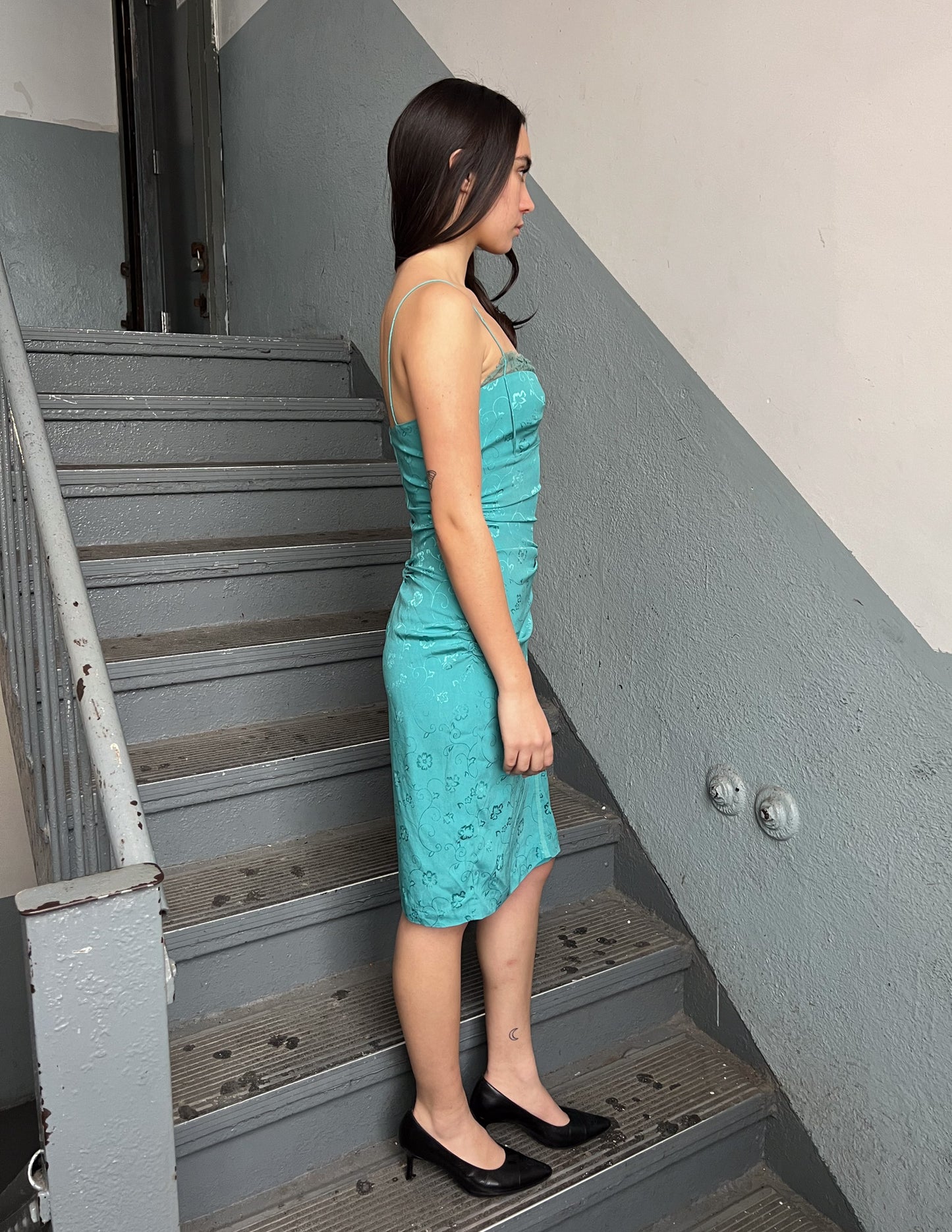 Nicole Miller Silk Teal Floral Dress