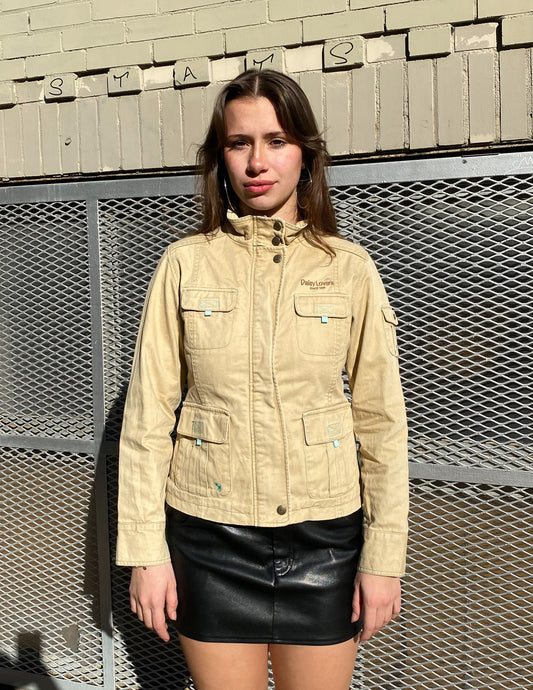 Daisy Lovers Tan Cargo Zip Up Jacket