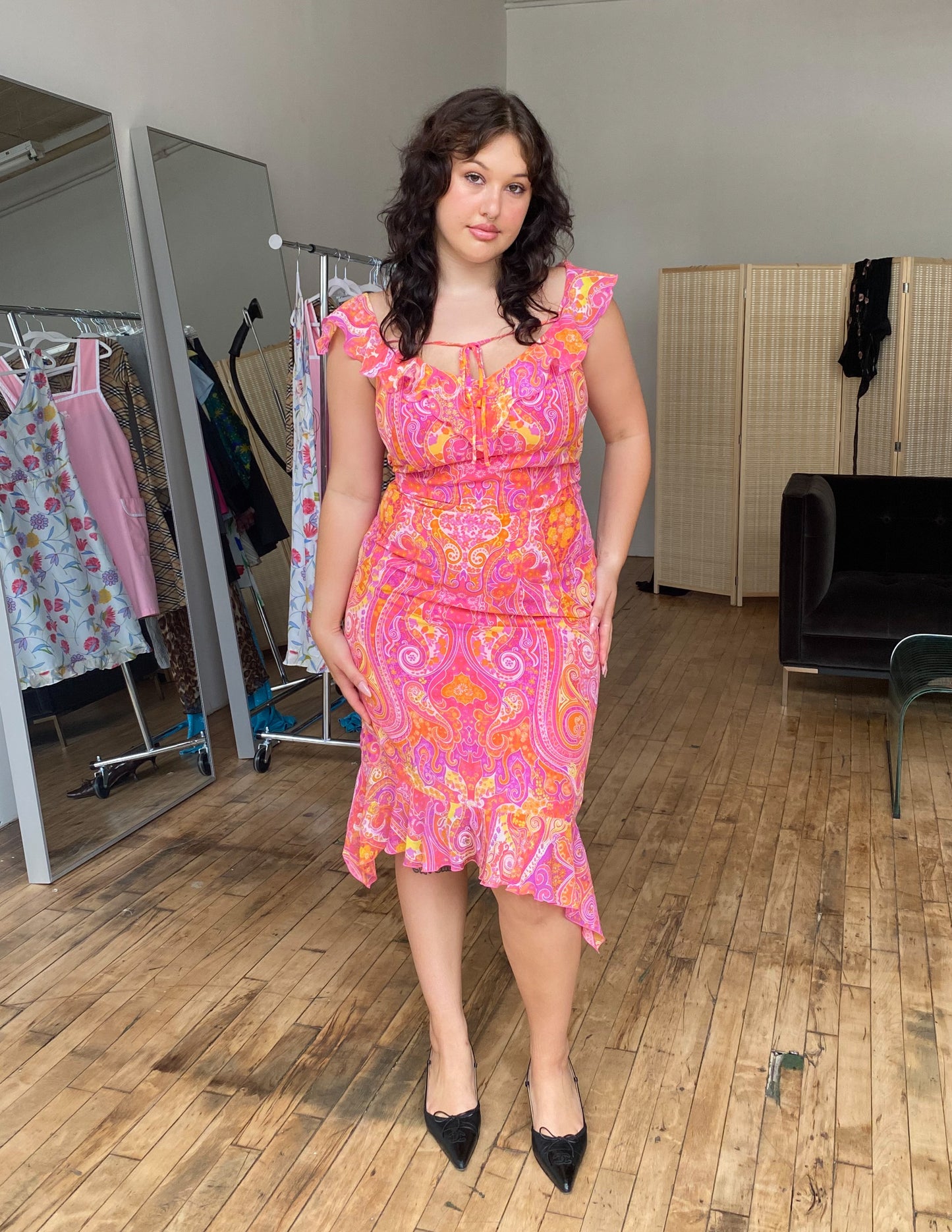 100% Silk Pink Paisley Escada Dress