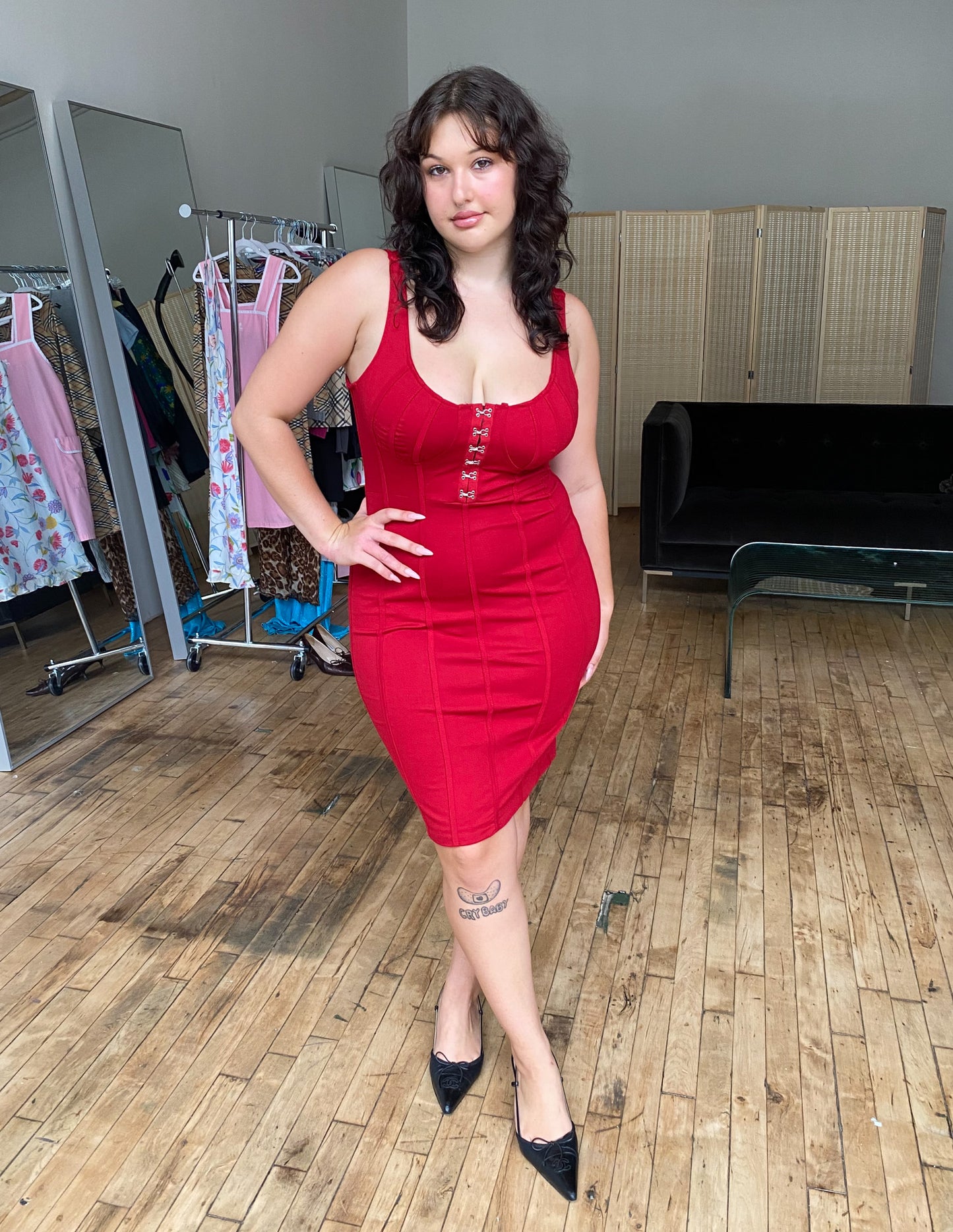 Cherry Red Bodycon Midi Dress