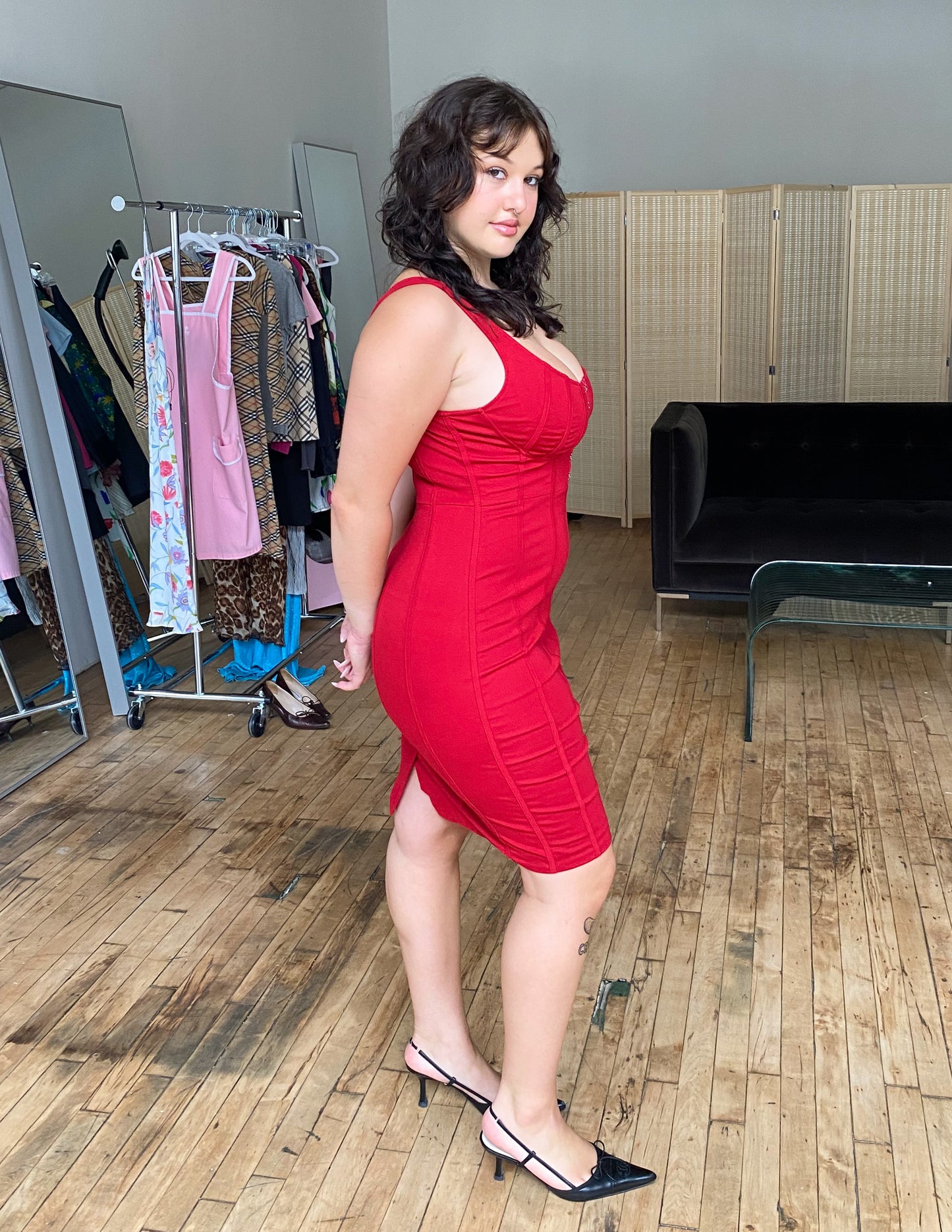 Cherry Red Bodycon Midi Dress