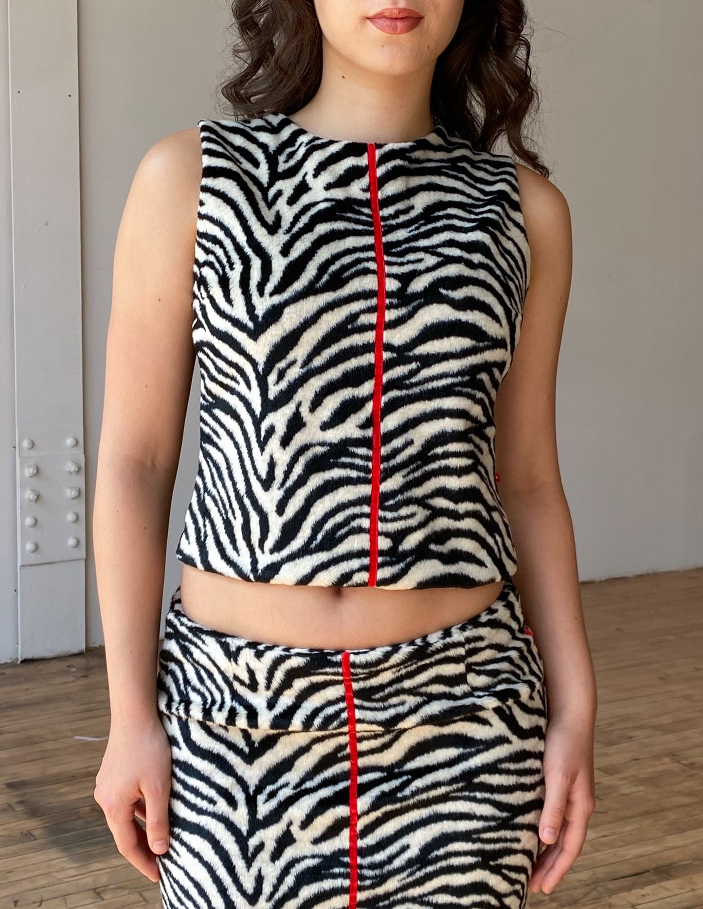 Morgan de Toi Vintage Zebra Print Fuzzy Party Skirt Set