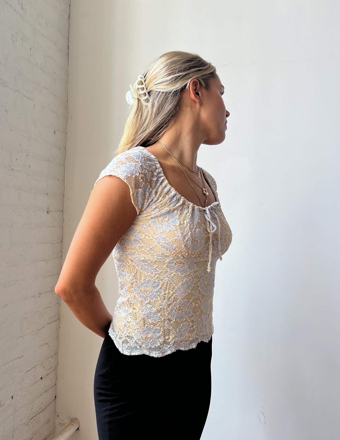 Anna Sui Floral Lace Overlay Baby Tee