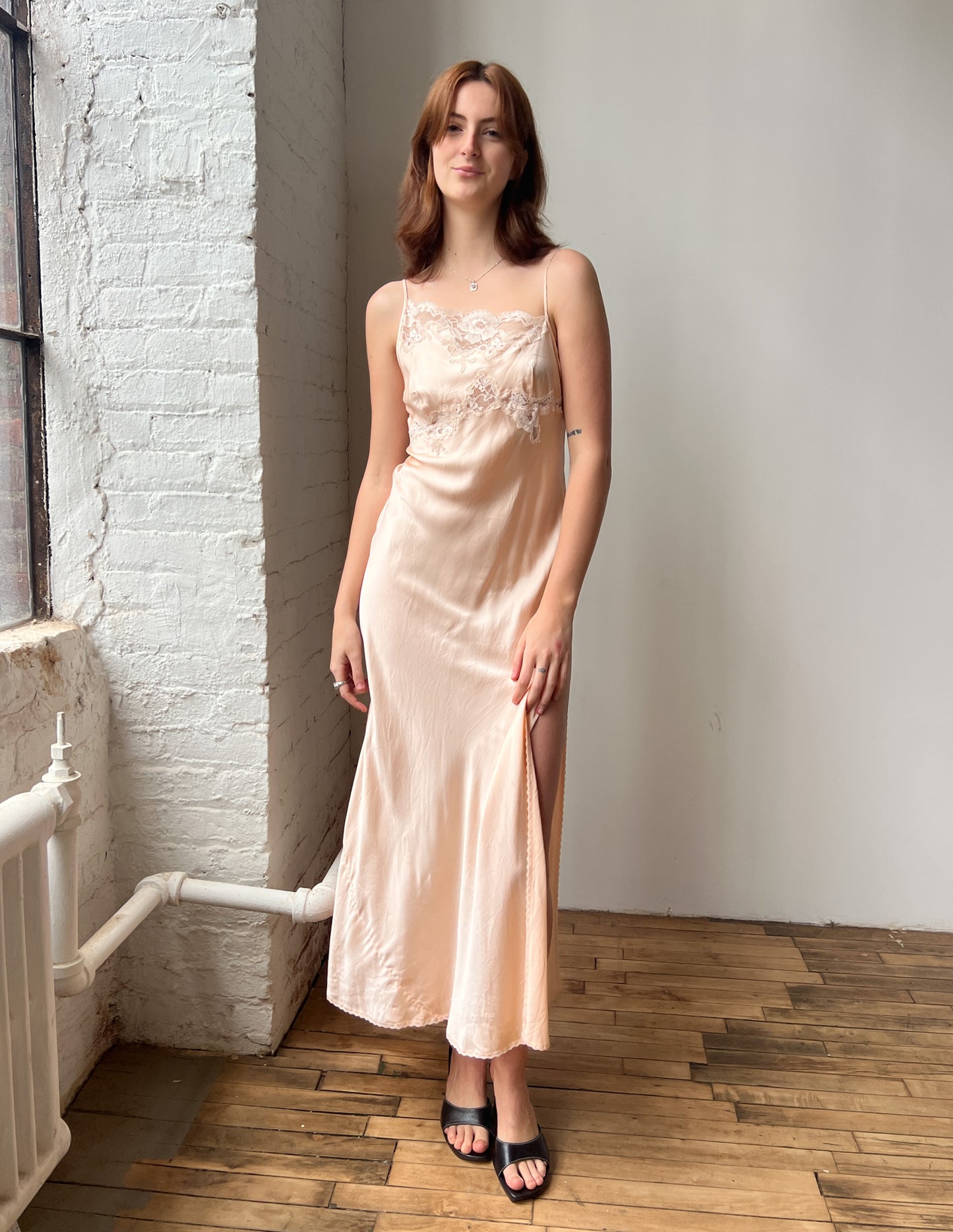 100% Silk VS Lace Trim Maxi Dress