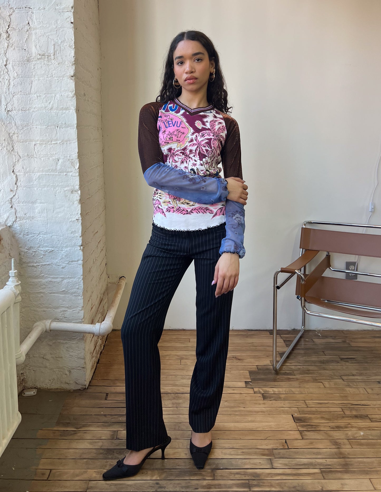 Custo Barcelona Long Sleeve Mesh Detail Tee