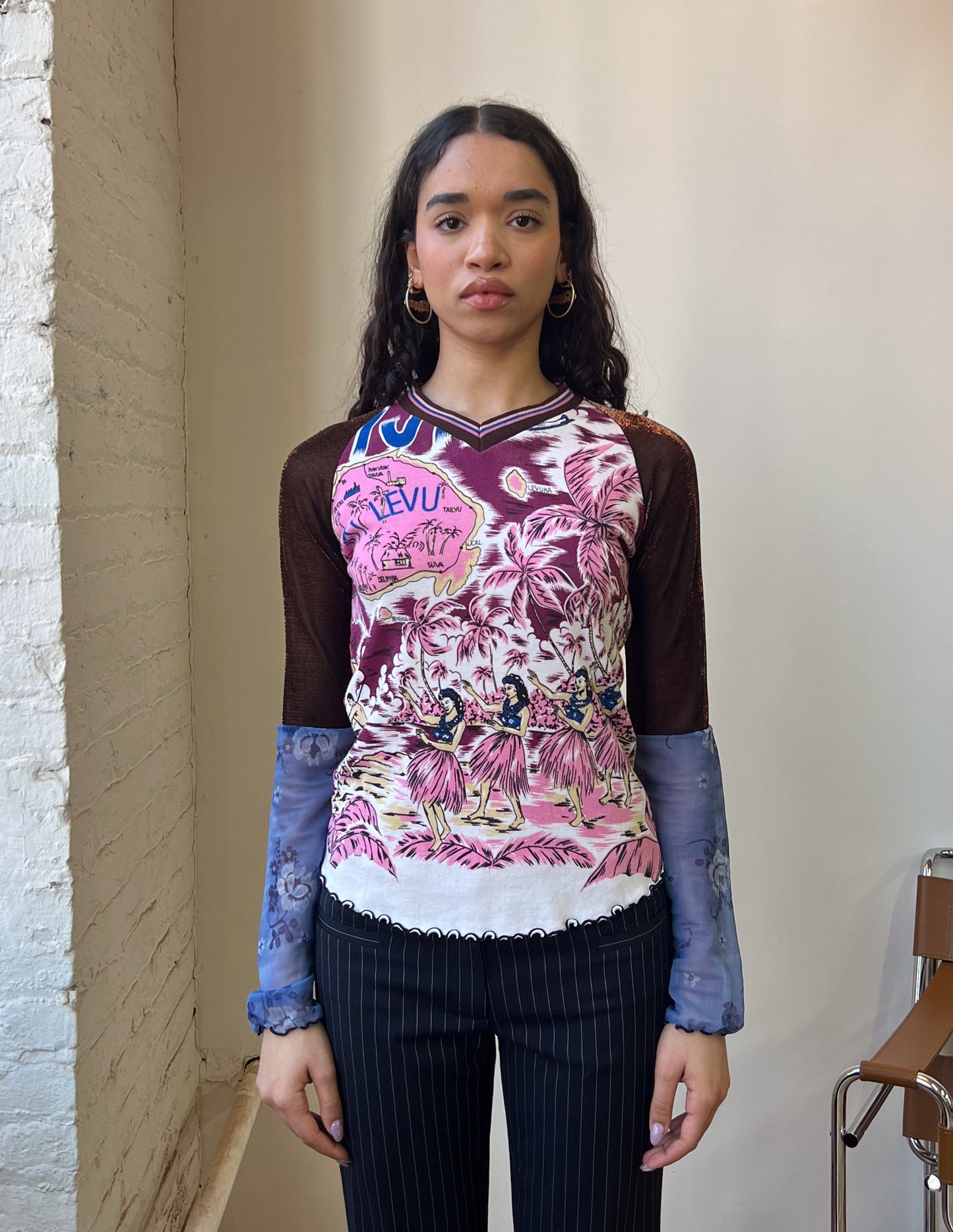 Custo Barcelona Long Sleeve Mesh Detail Tee