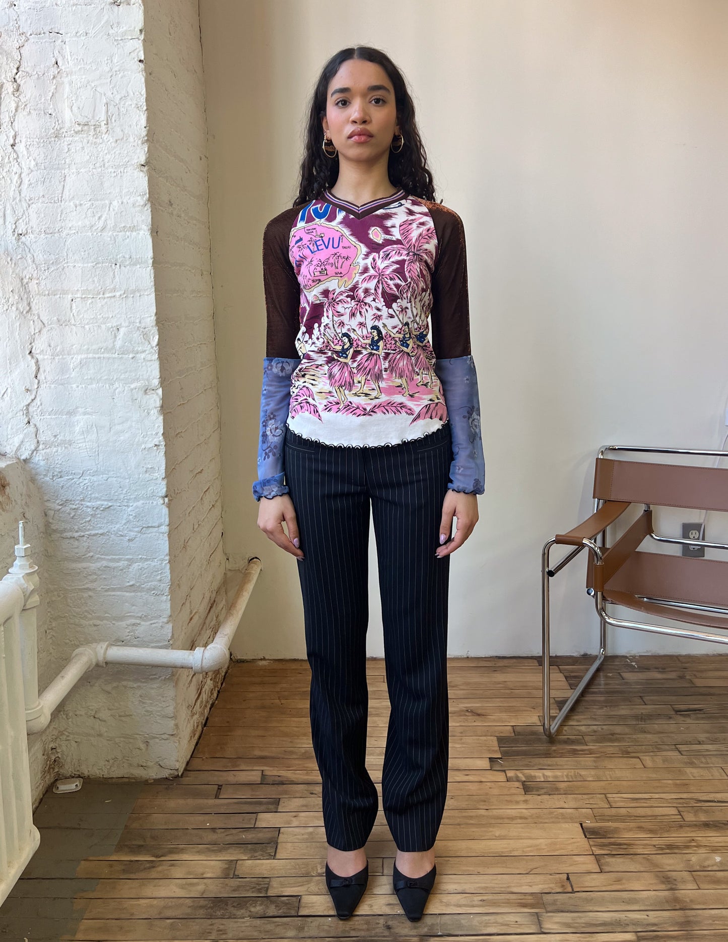 Custo Barcelona Long Sleeve Mesh Detail Tee