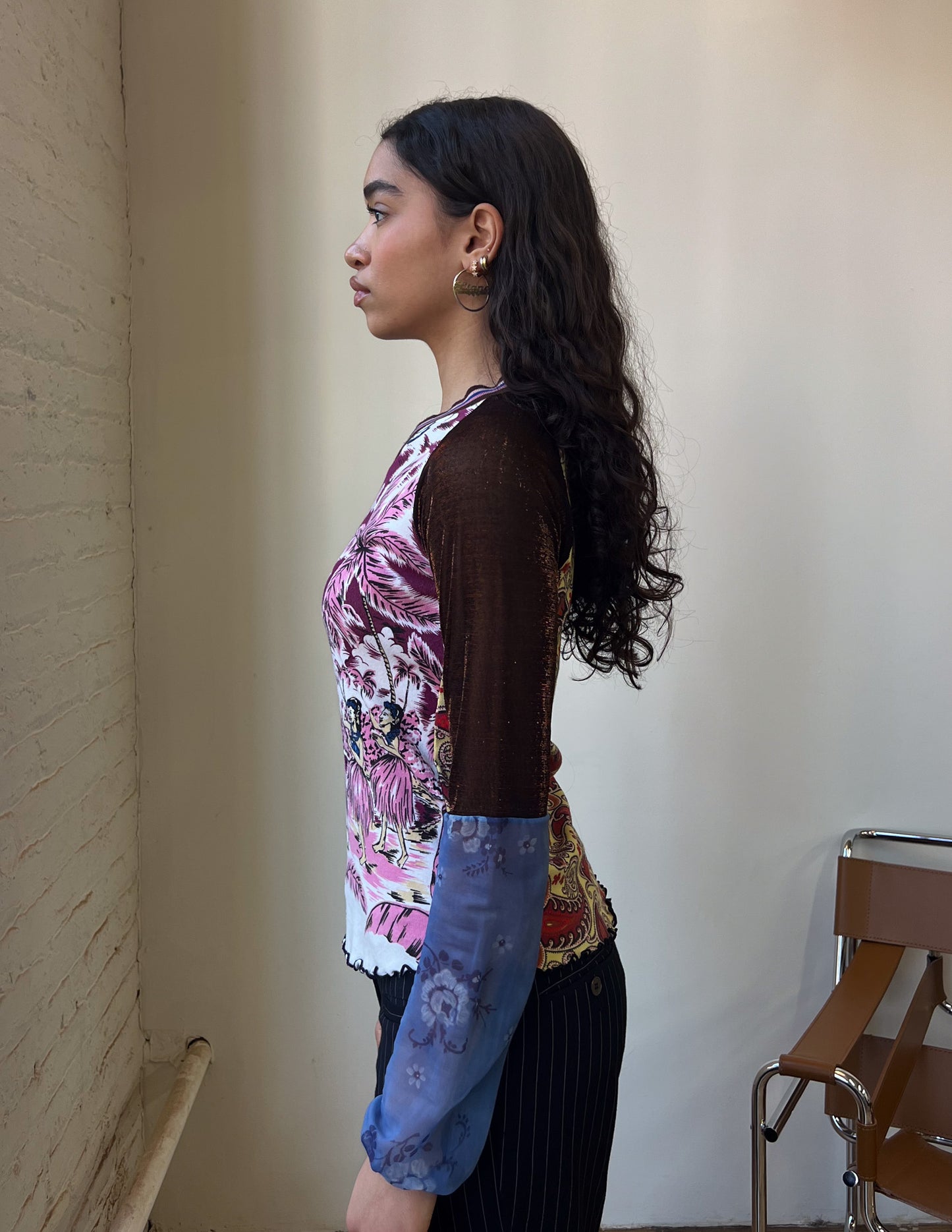 Custo Barcelona Long Sleeve Mesh Detail Tee