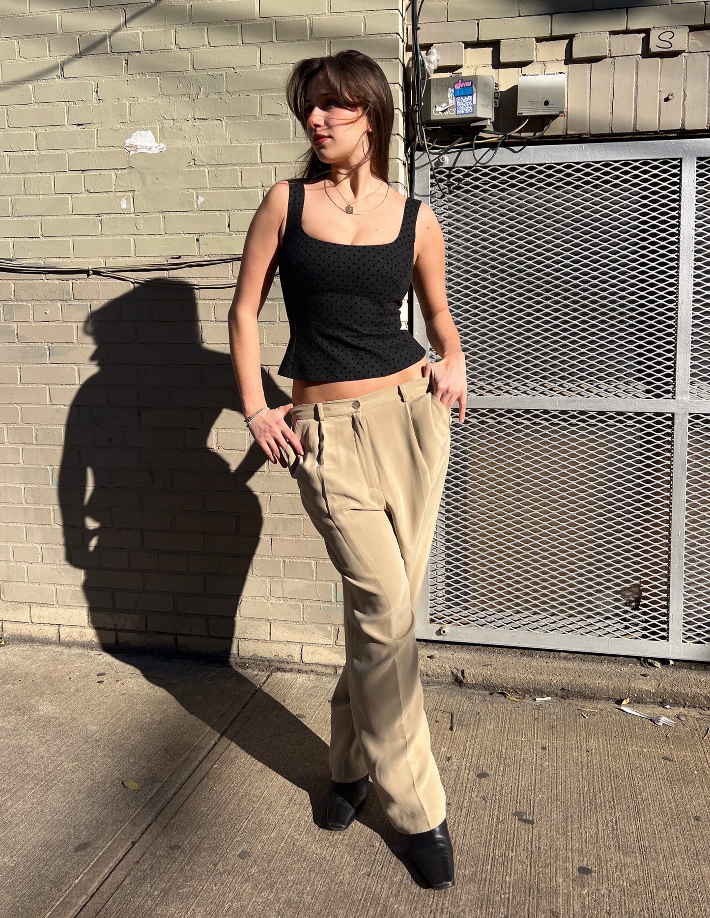 Vtg 100% Silk Baggy Neutral Trousers