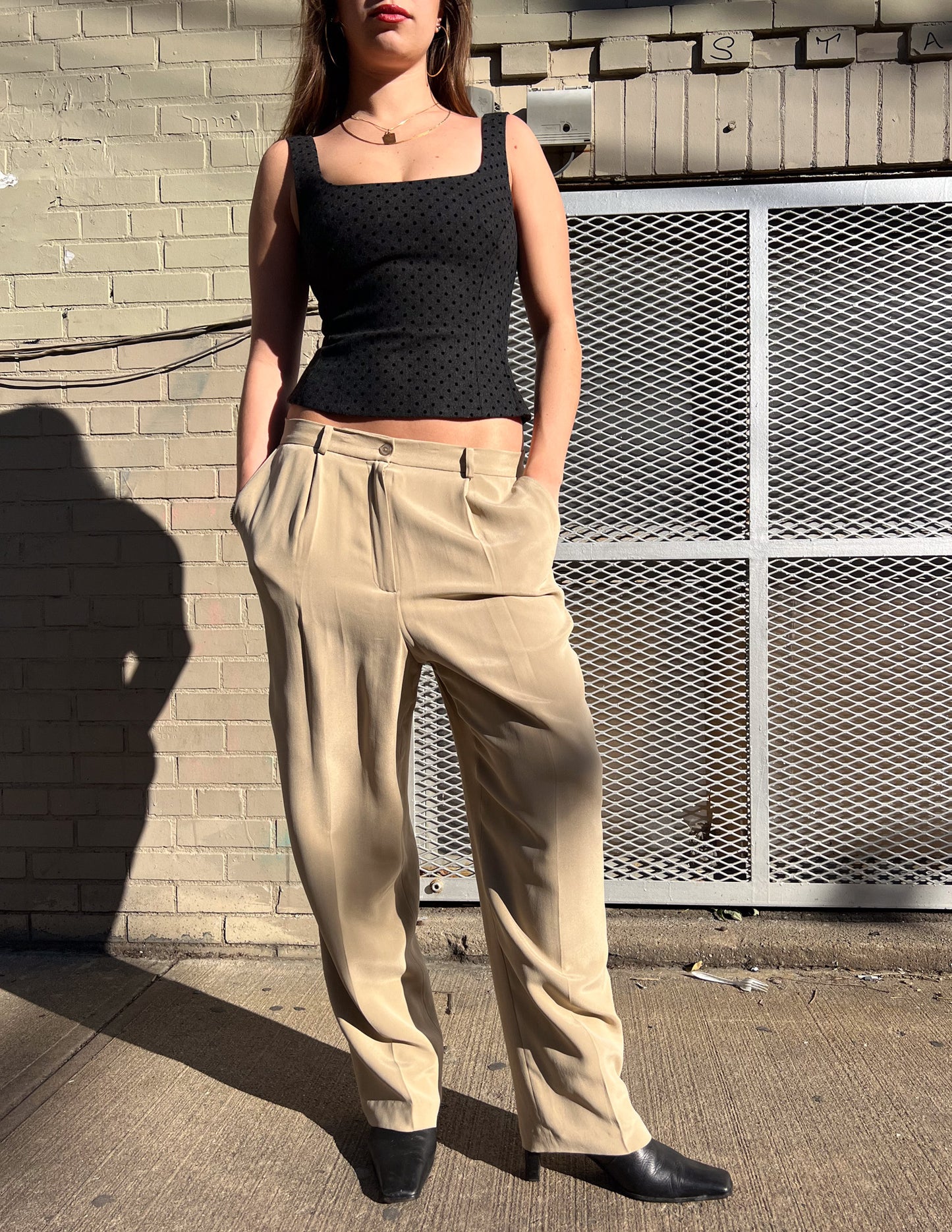 Vtg 100% Silk Baggy Neutral Trousers