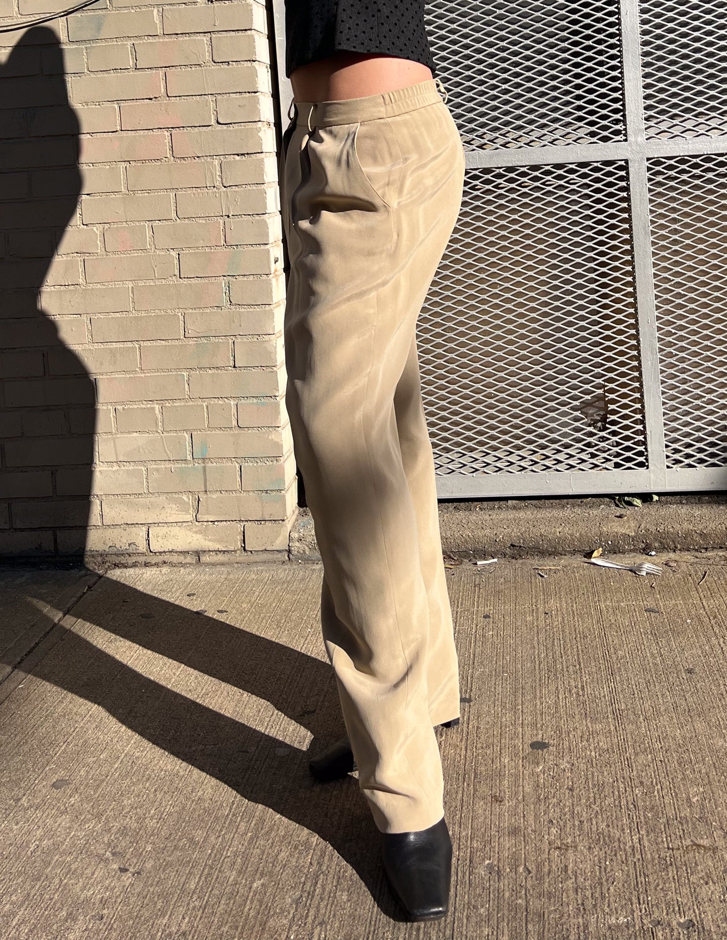 Vtg 100% Silk Baggy Neutral Trousers