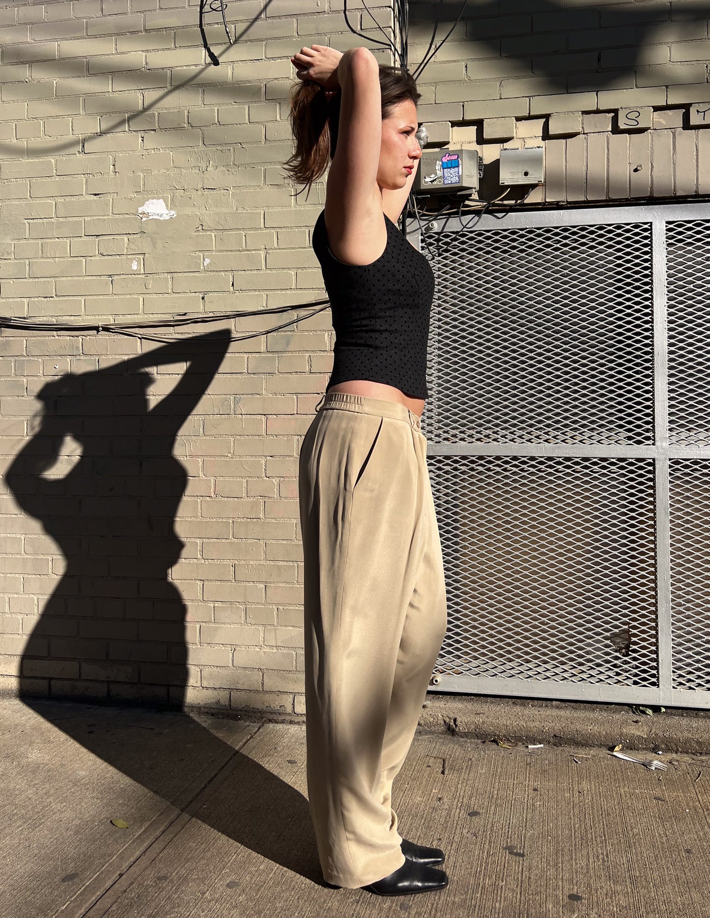 Vtg 100% Silk Baggy Neutral Trousers