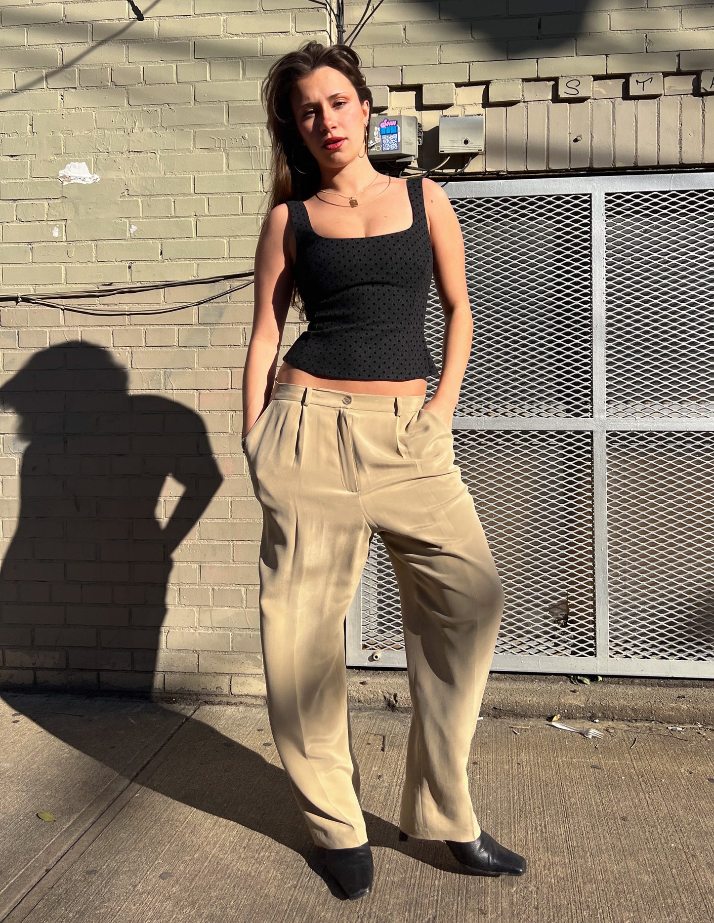 Vtg 100% Silk Baggy Neutral Trousers