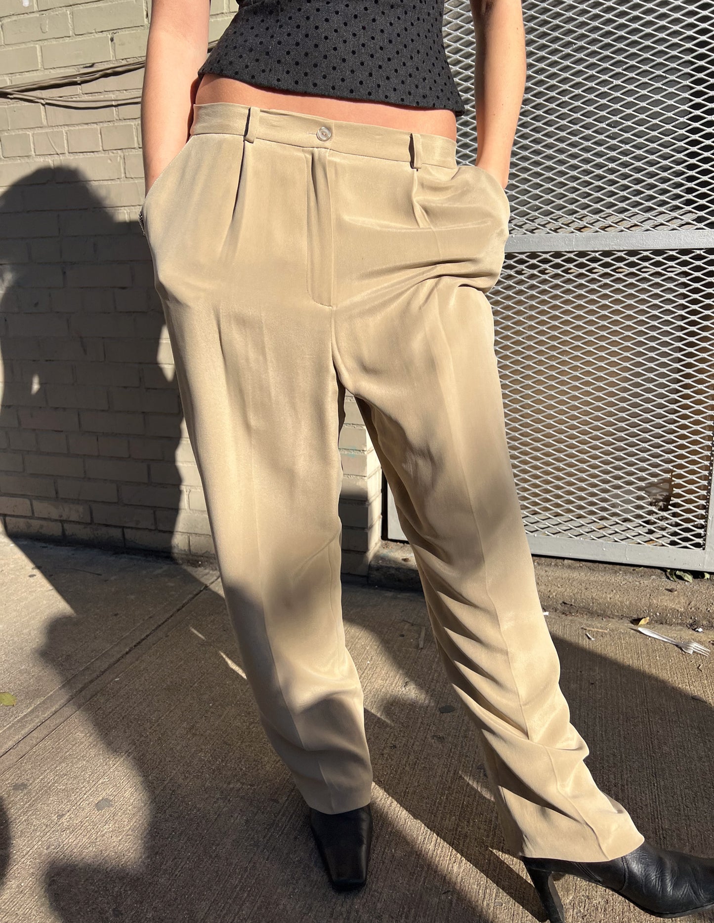 Vtg 100% Silk Baggy Neutral Trousers