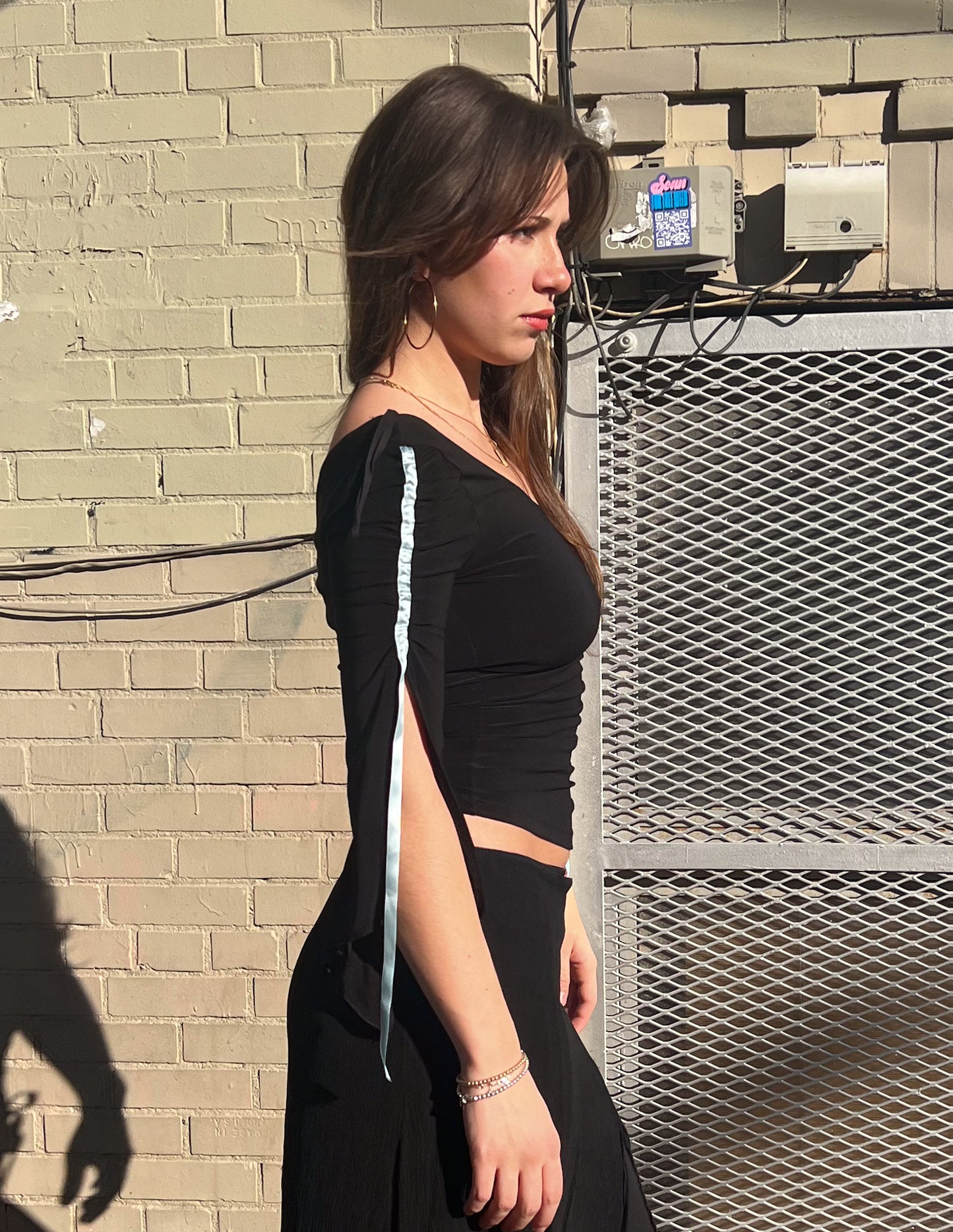 Y2K Vtg One Shoulder Ribbon Top