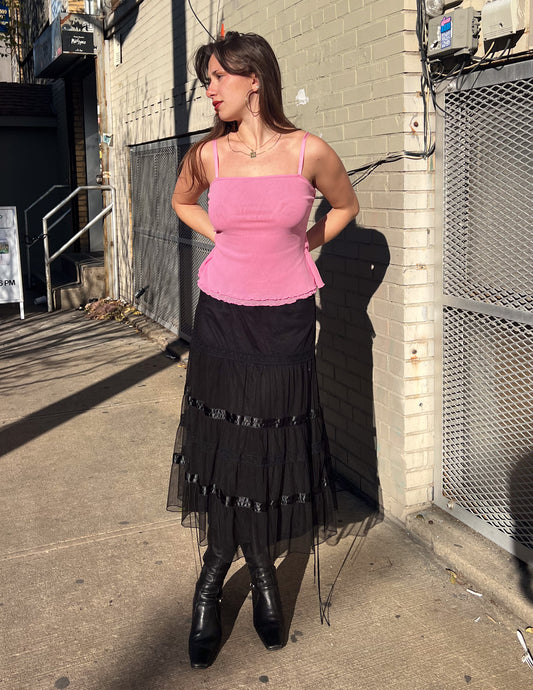 Vtg Express Mesh Overlay Midi Skirt