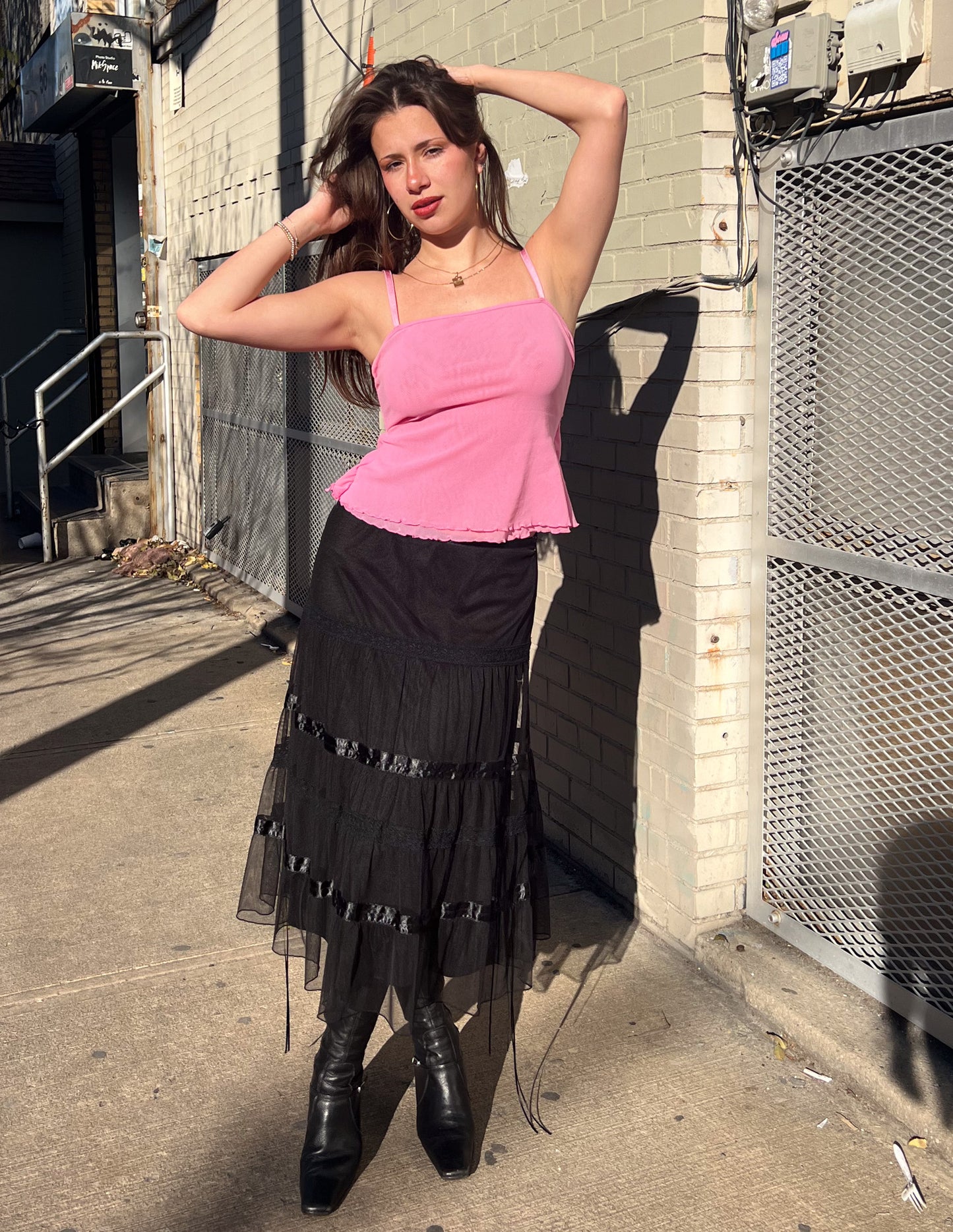 Vtg Express Mesh Overlay Midi Skirt