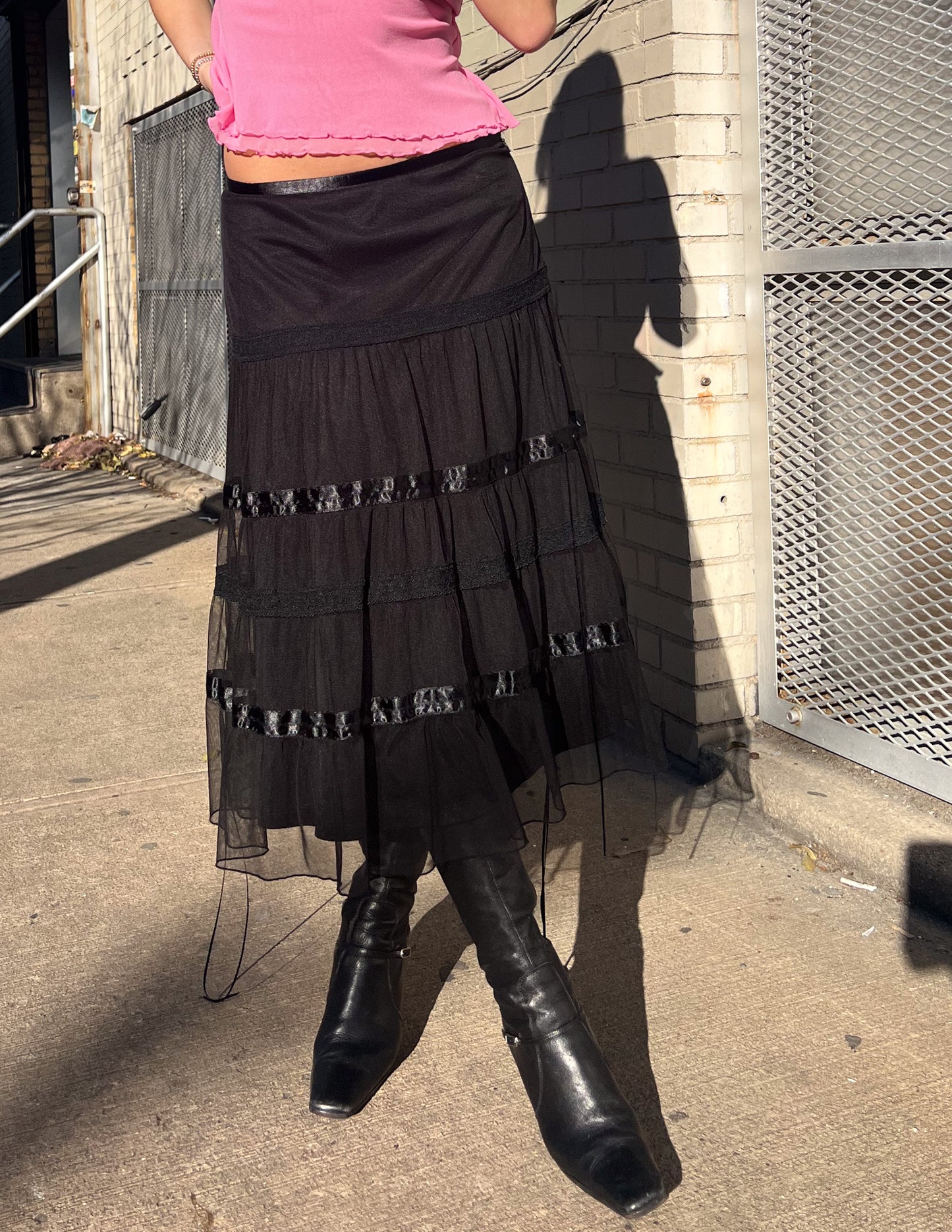 Vtg Express Mesh Overlay Midi Skirt
