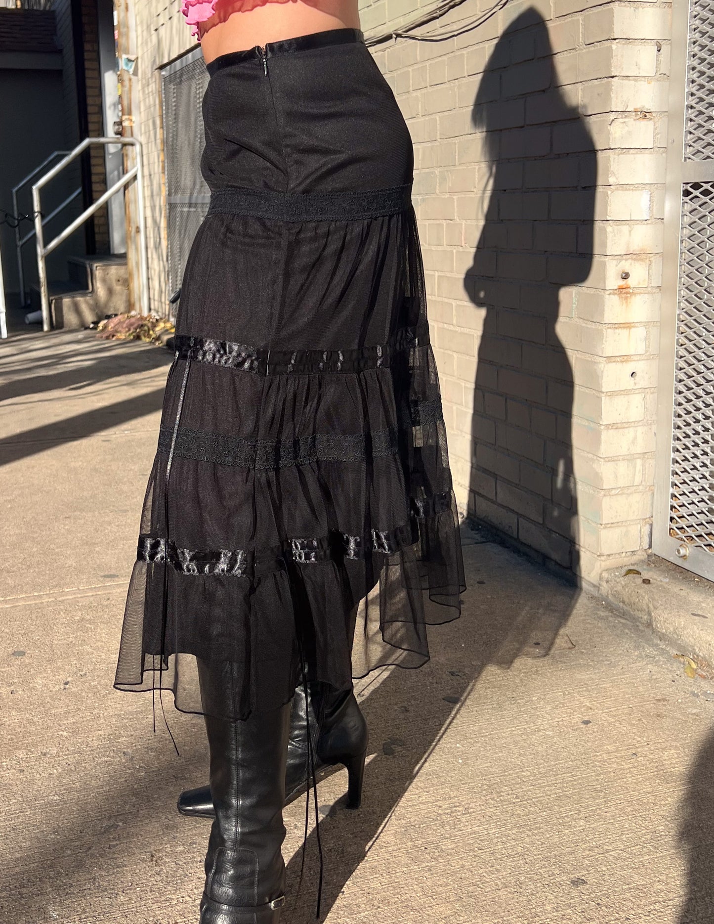 Vtg Express Mesh Overlay Midi Skirt