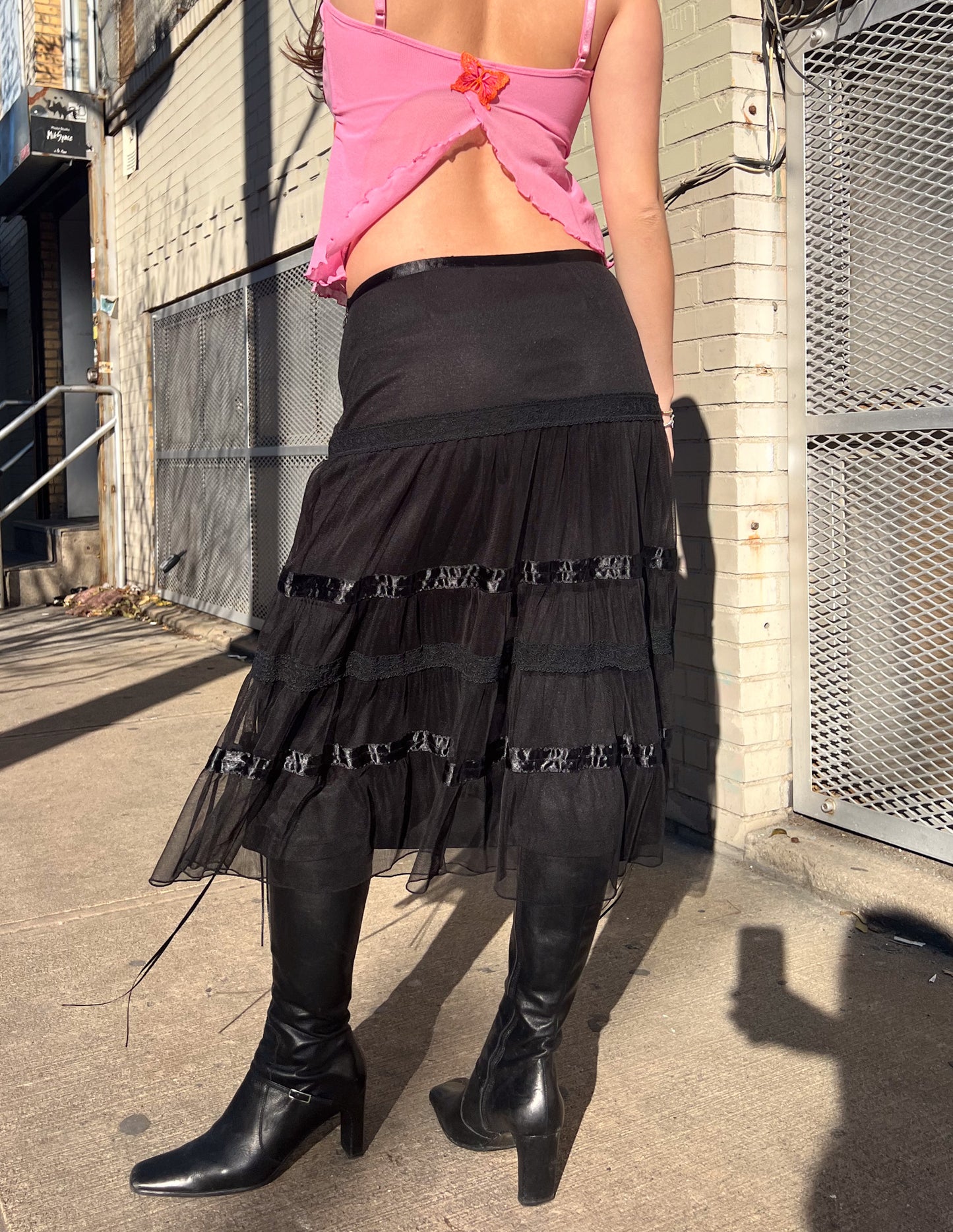 Vtg Express Mesh Overlay Midi Skirt