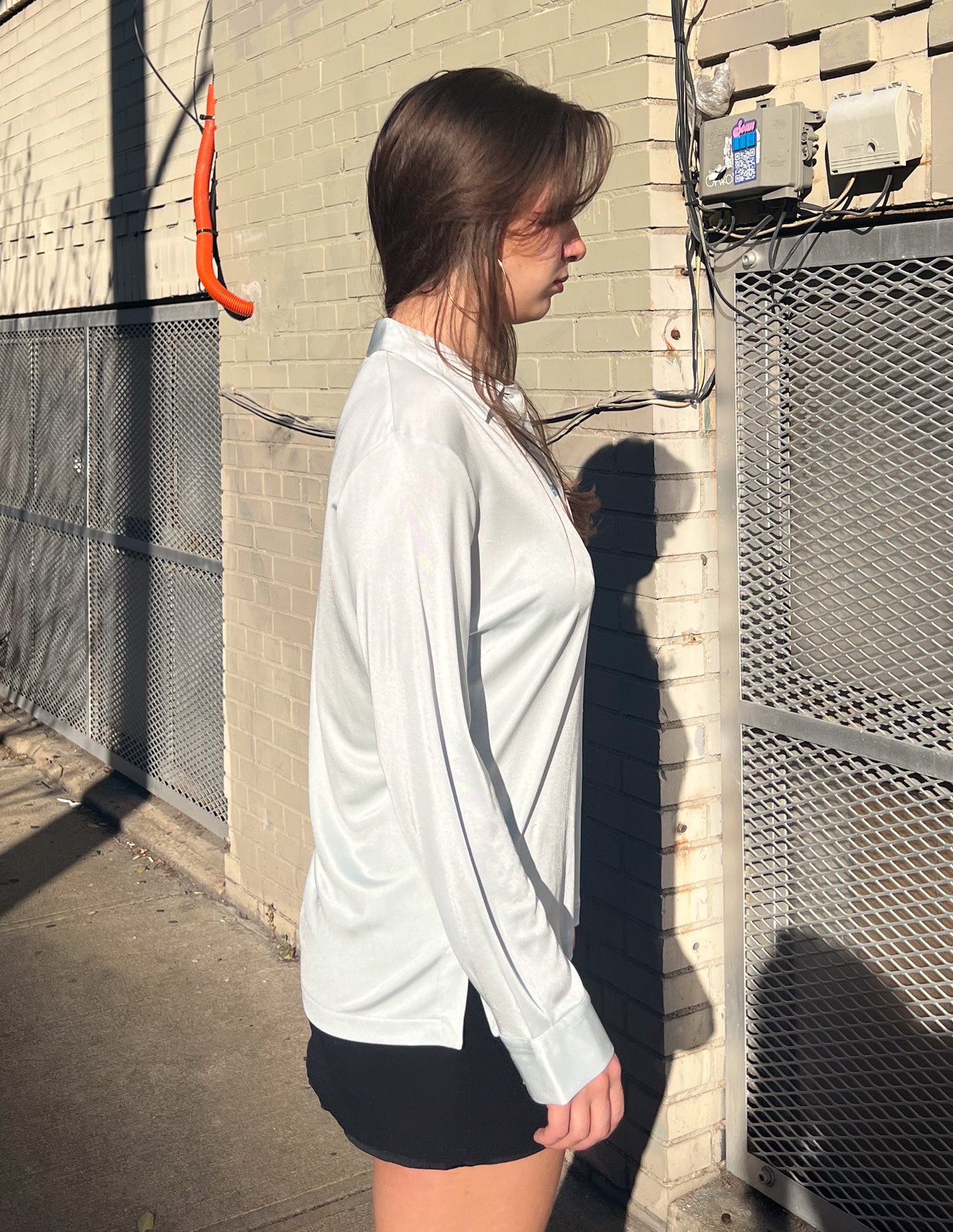 Vtg Oscar De La Renta Light Blue 100% Silk Collared Blouse