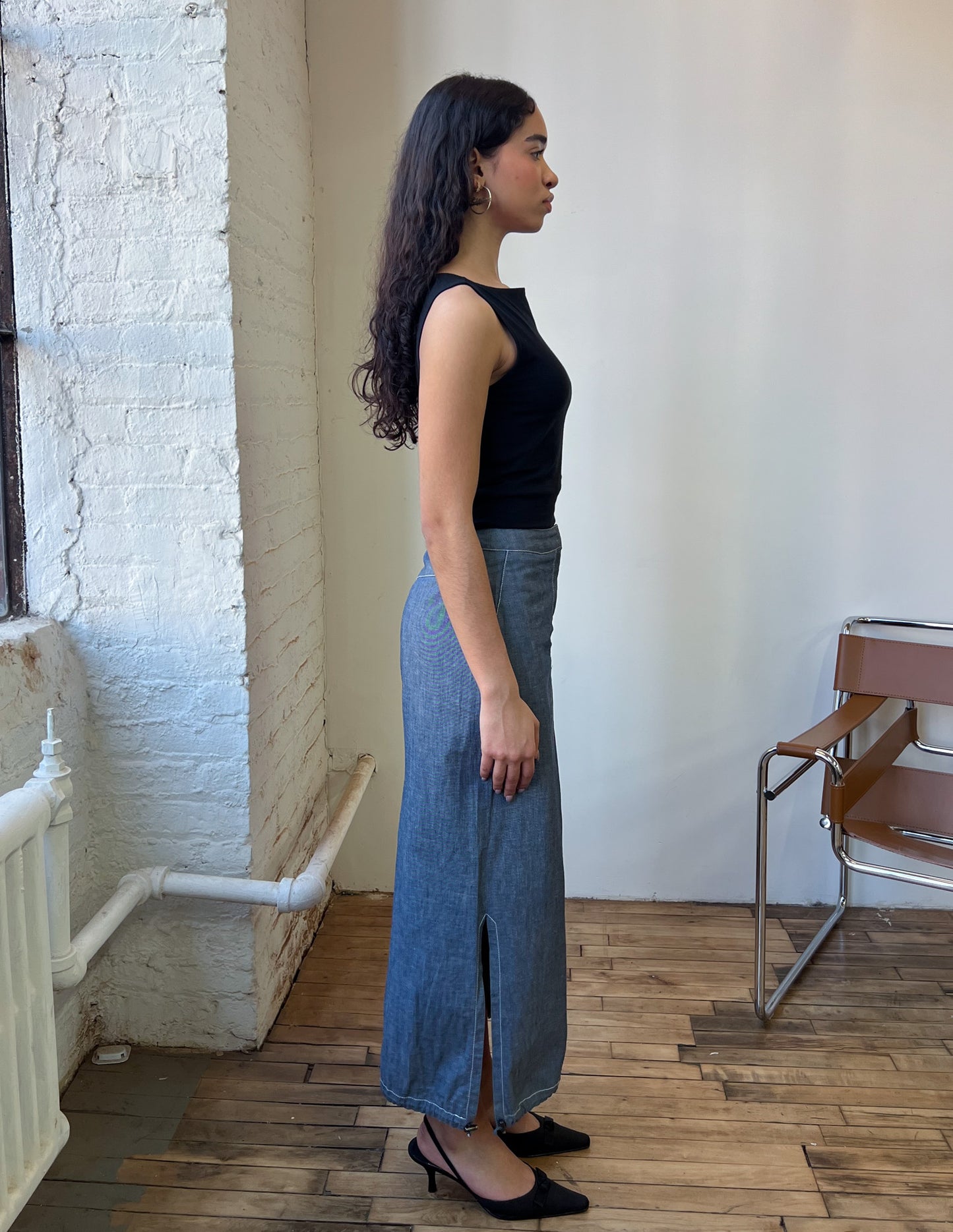Denim Cargo Contrast Maxi Skirt