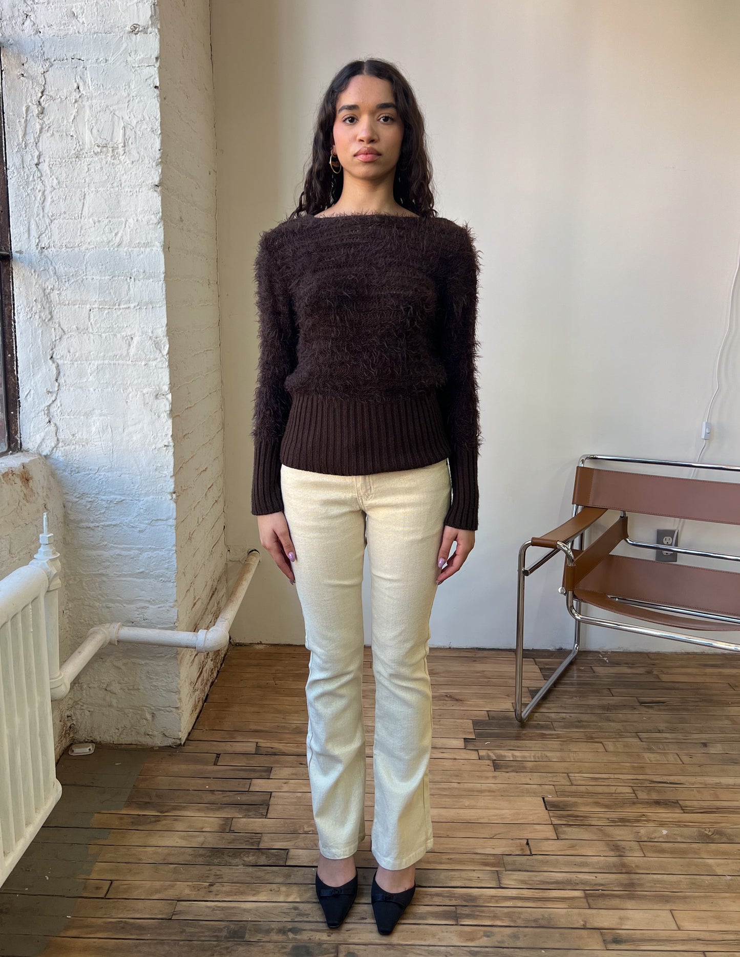 Chocolate Brown Mohair Open Back Sweater