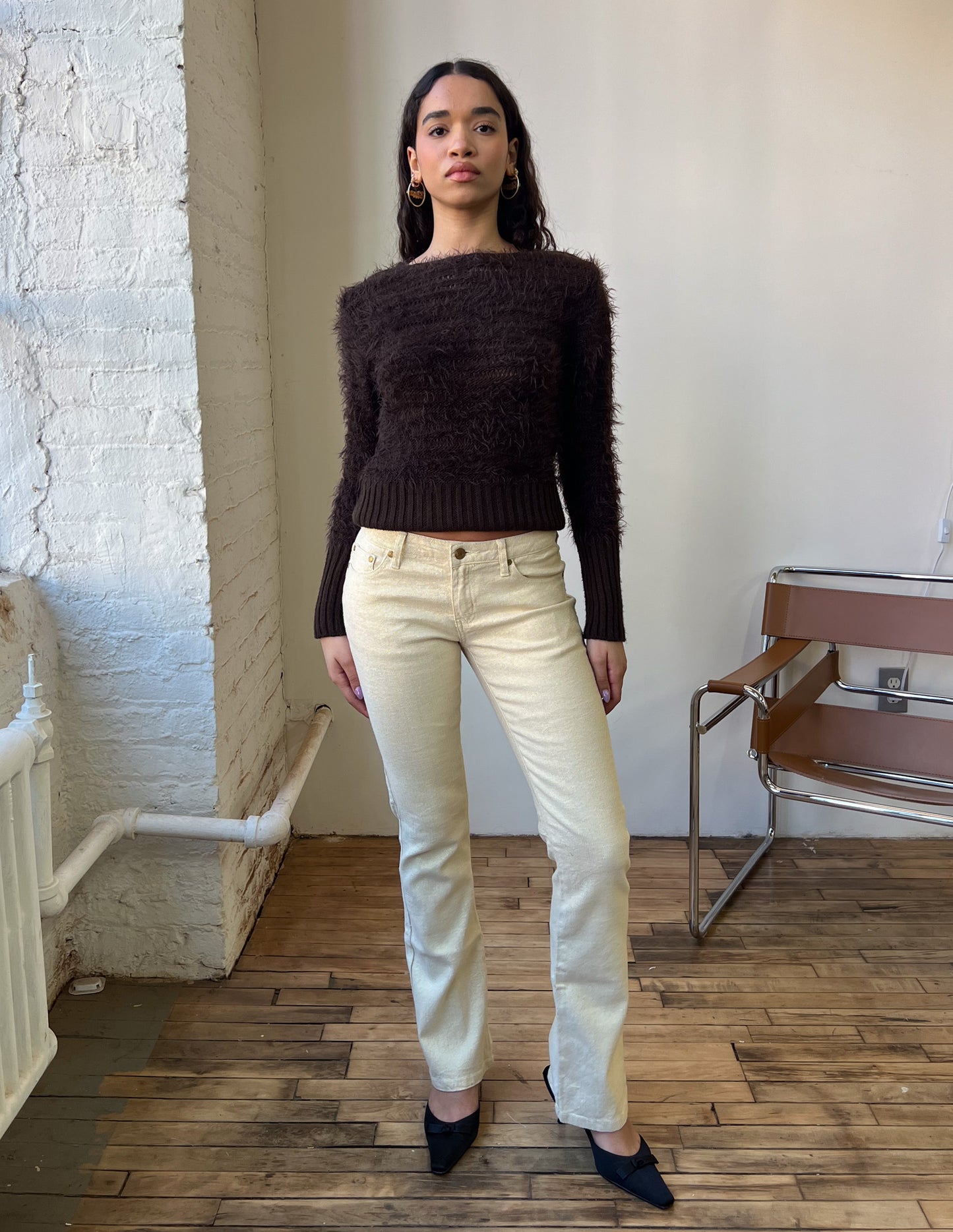 Caché Cream Shimmer Low Rise Jeans