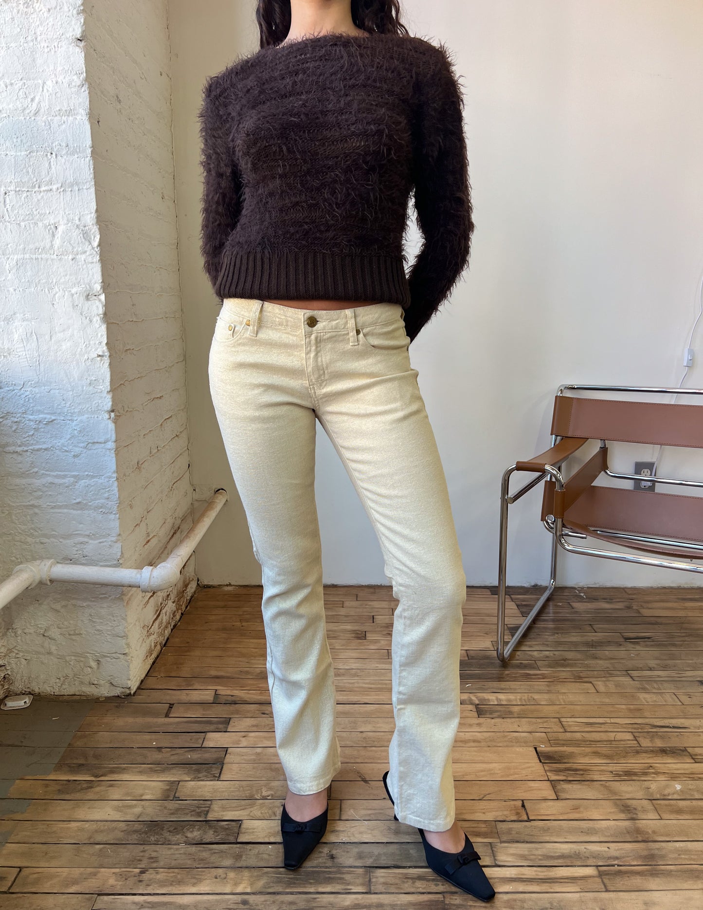 Caché Cream Shimmer Low Rise Jeans