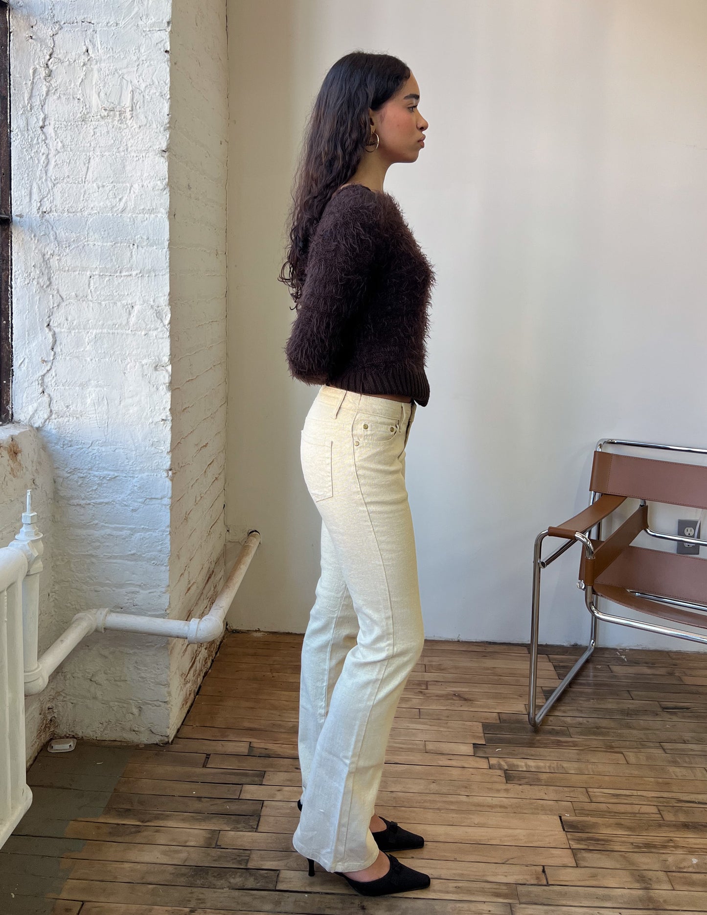 Caché Cream Shimmer Low Rise Jeans