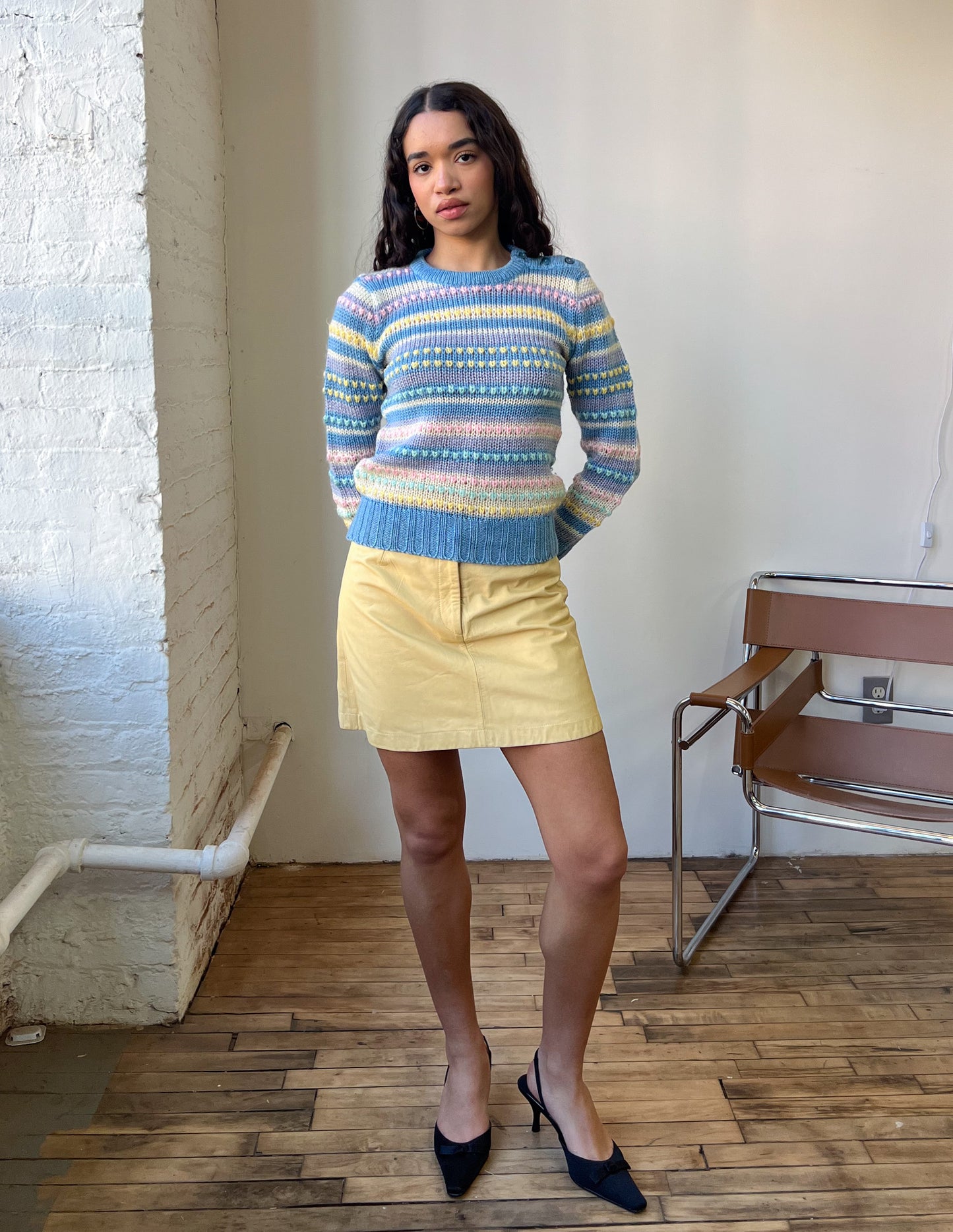 Vtg Blue Purple Yellow Button Detail Sweater