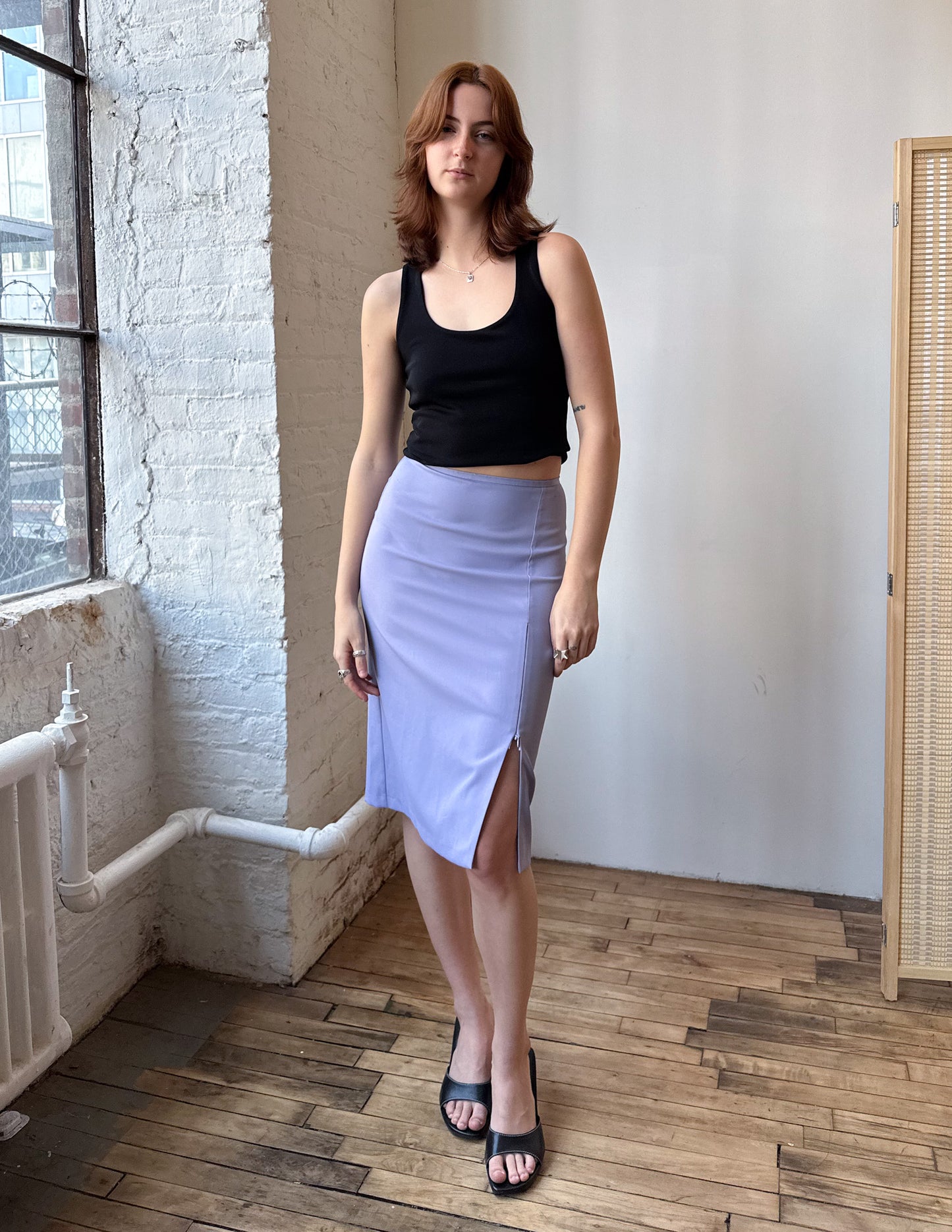Vtg Lilac Zip Up Slit Skirt
