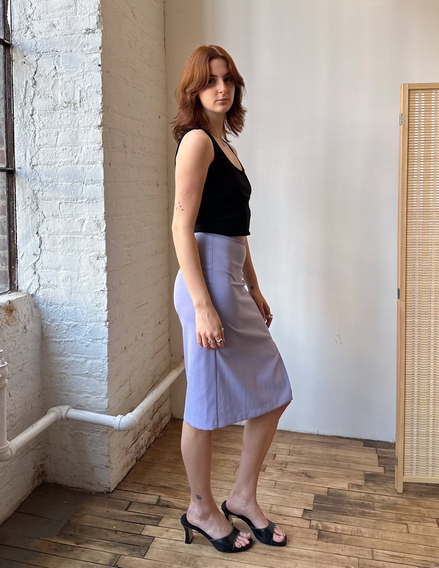 Vtg Lilac Zip Up Slit Skirt
