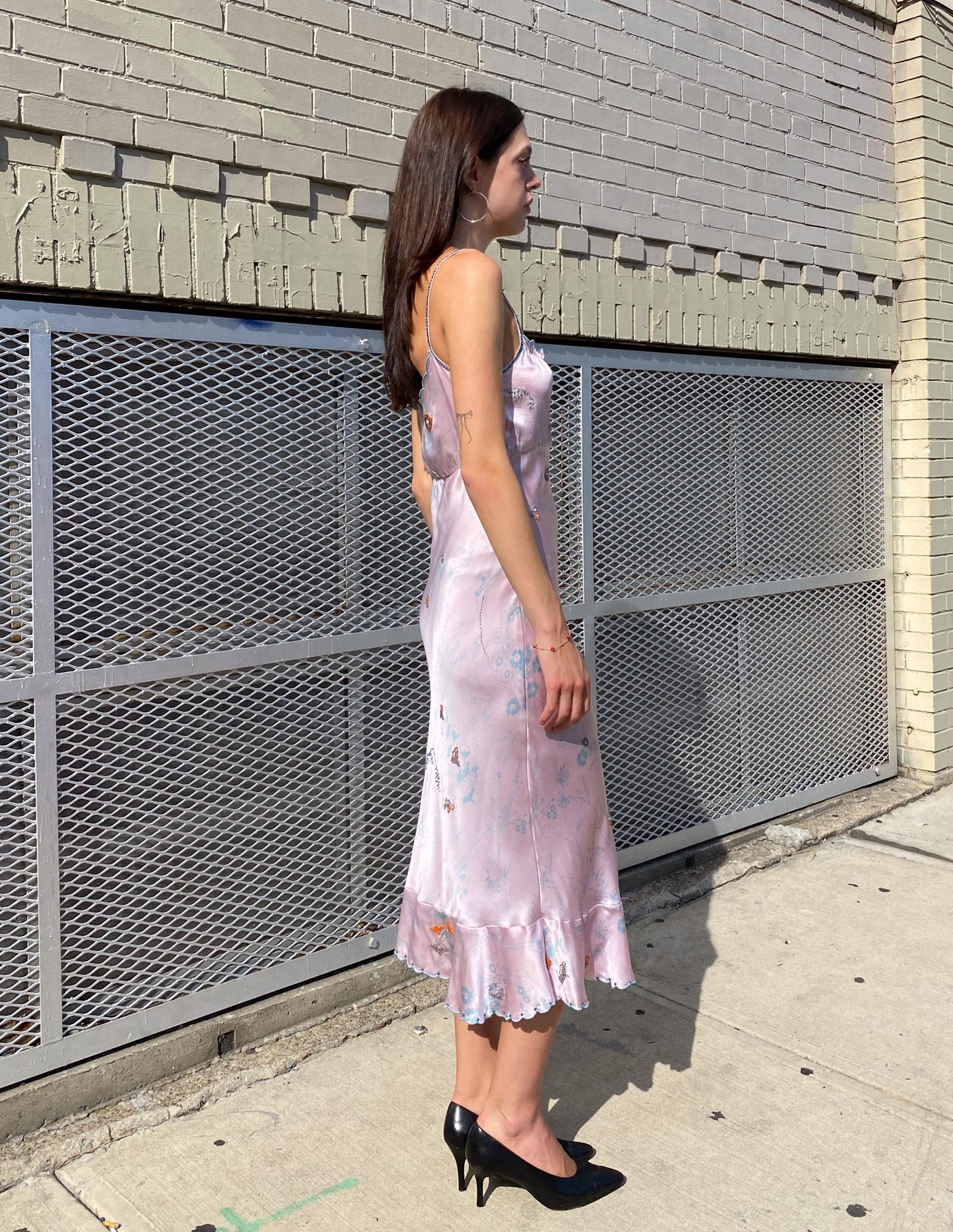 100% Silk Beaded Lilac Floral Midi Dress