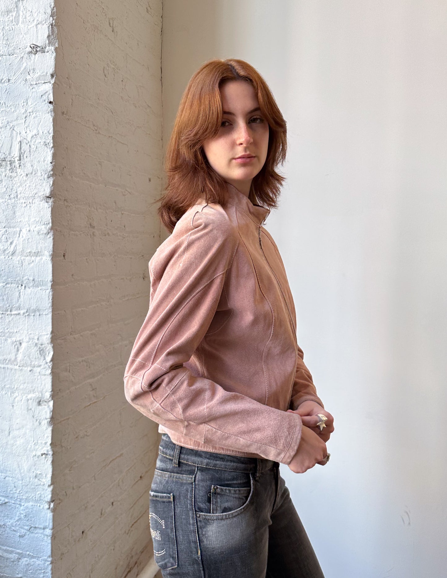 Wilson's Leather Pink Suede Moto Jacket