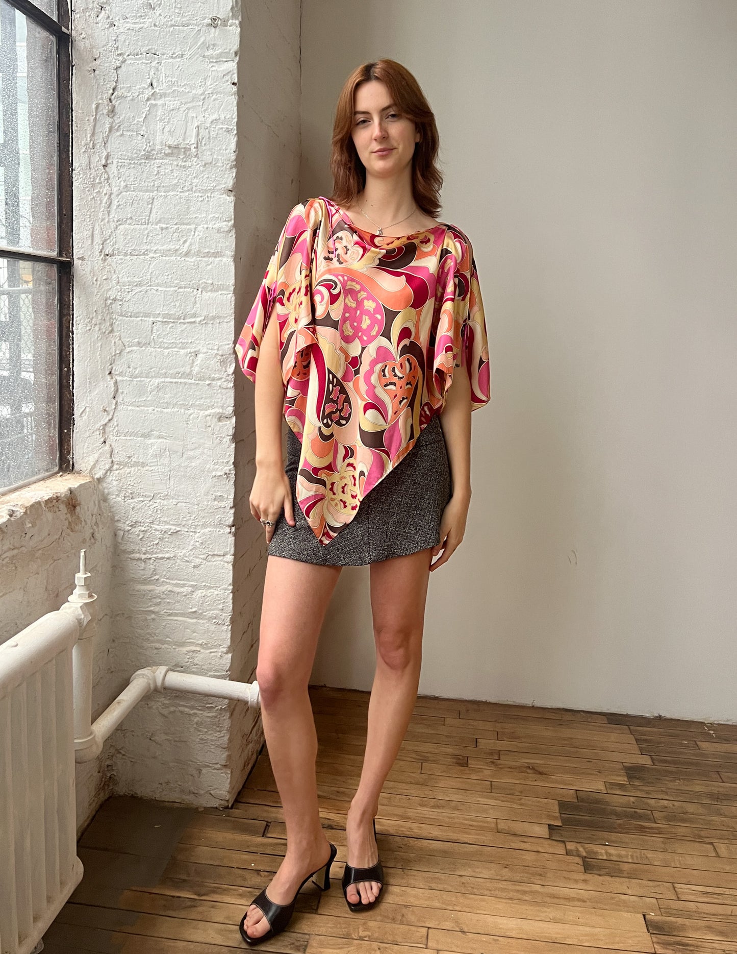 Vtg Paisley 100% Silk Poncho
