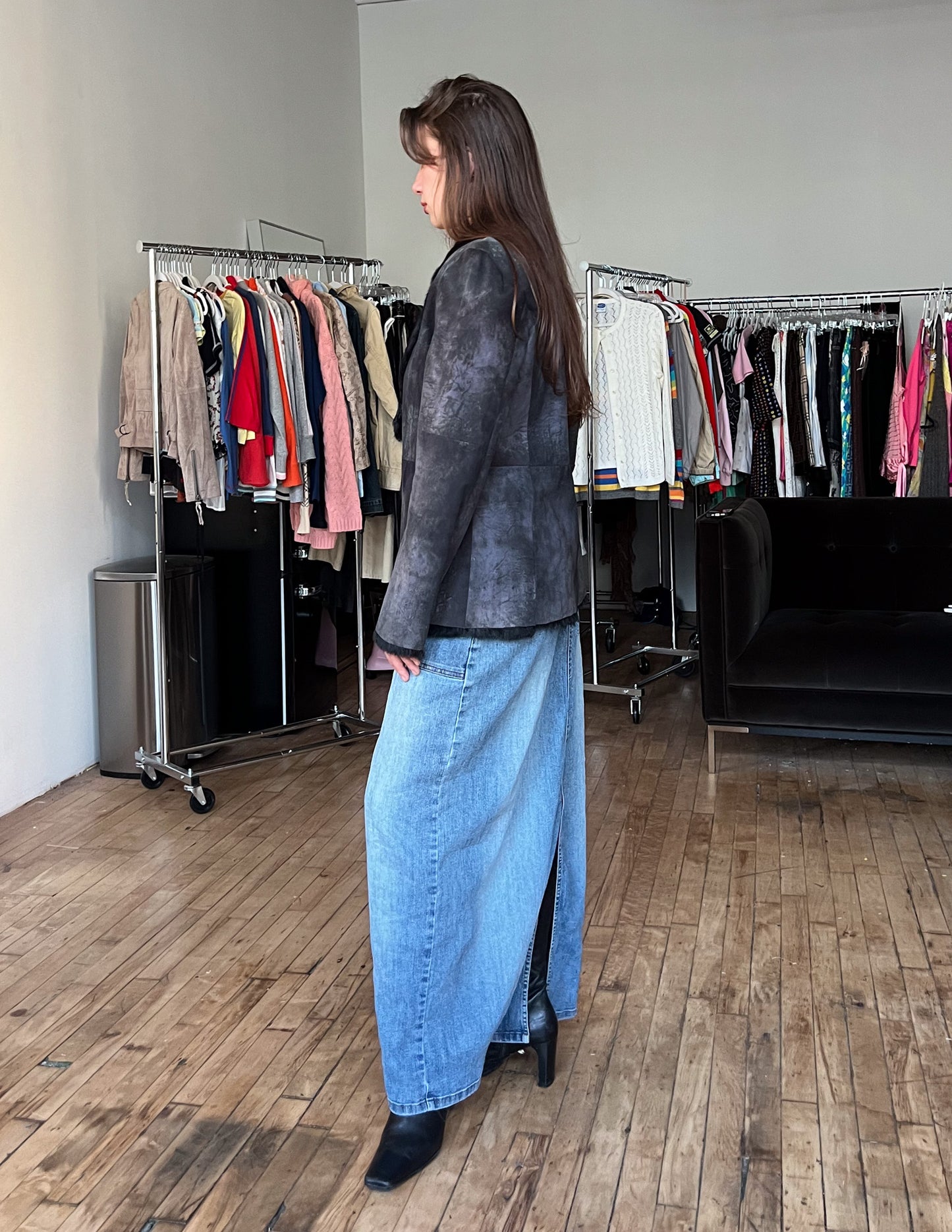 Mitsu Black Fur Trim Shearling Jacket