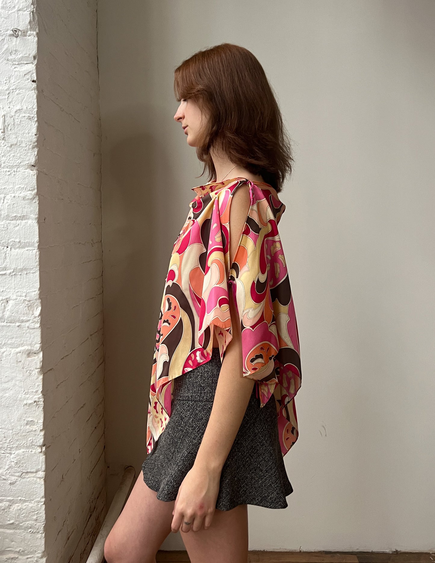 Vtg Paisley 100% Silk Poncho