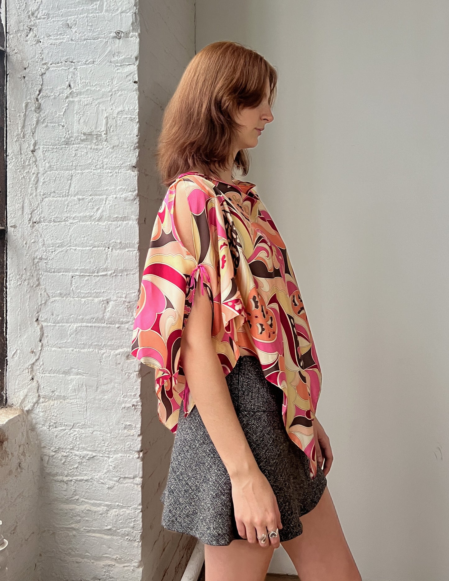Vtg Paisley 100% Silk Poncho