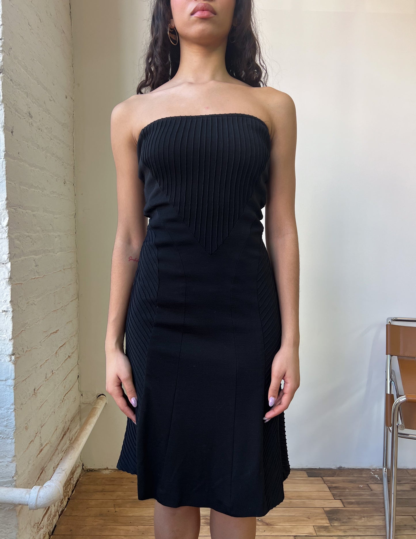DVF Textured Strapless Midi Dress
