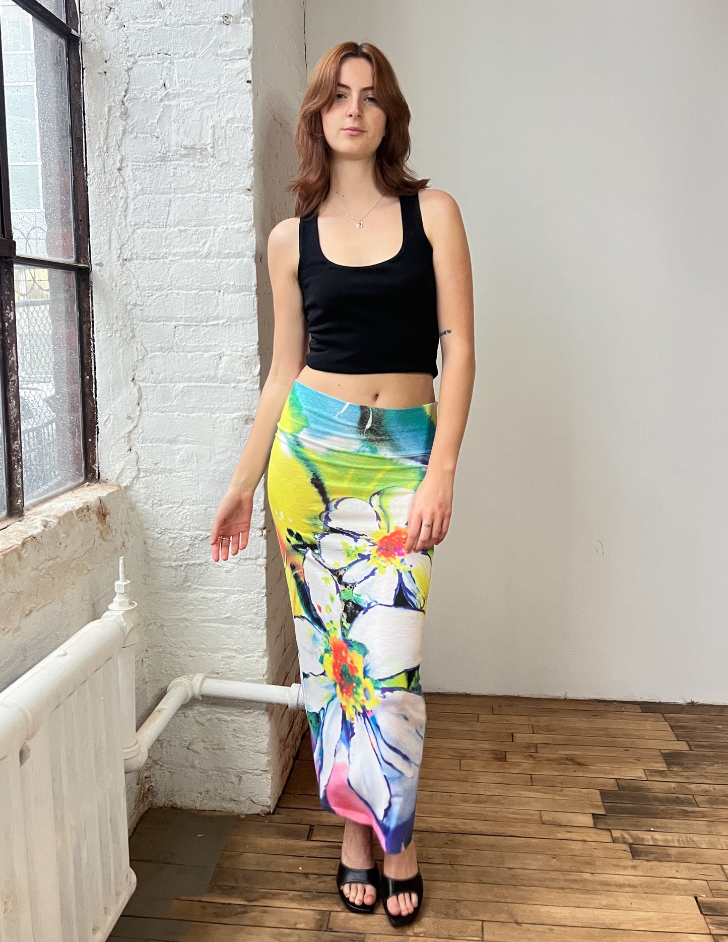 Vtg Tropical Floral Maxi Skirt