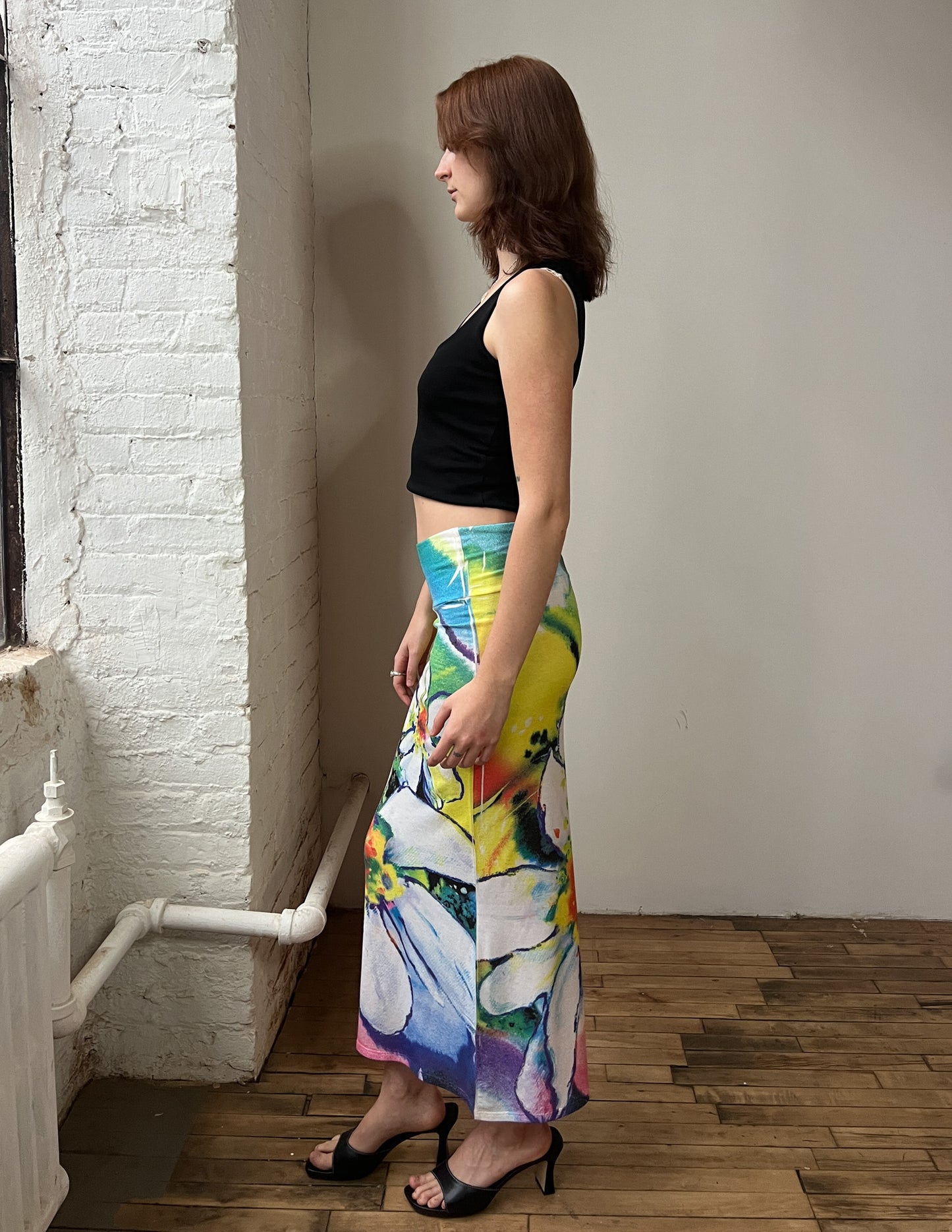 Vtg Tropical Floral Maxi Skirt